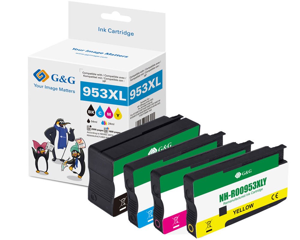 4x HP 953XL kompatible Druckerpatronen 3HZ52AE Schwarz/Cyan/Magenta/Gelb