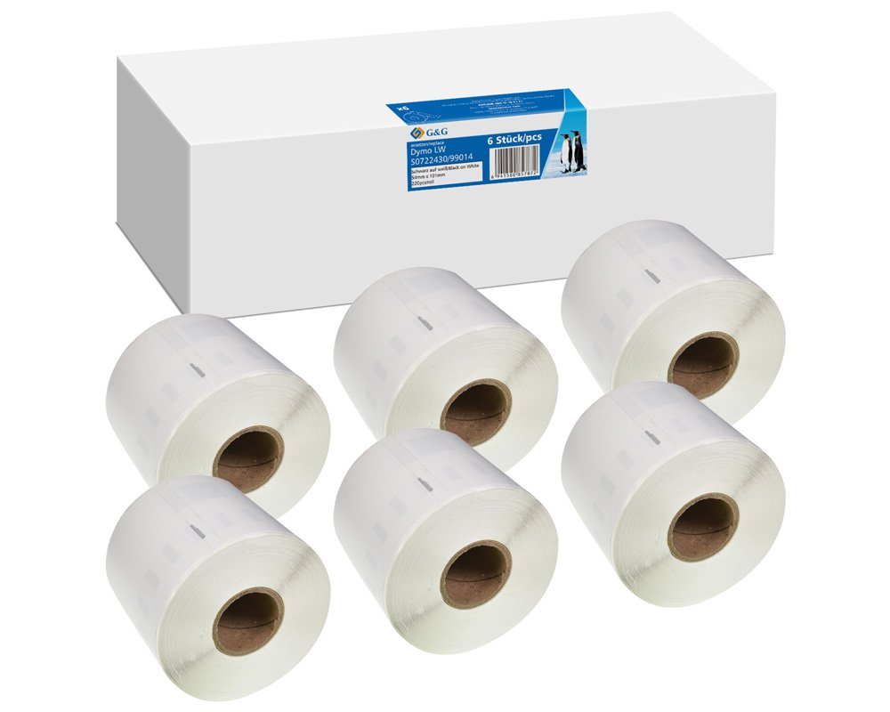 Kompatibel mit Dymo 99014/S0722430 Etiketten 6x220 Stück 54x101mm G&G