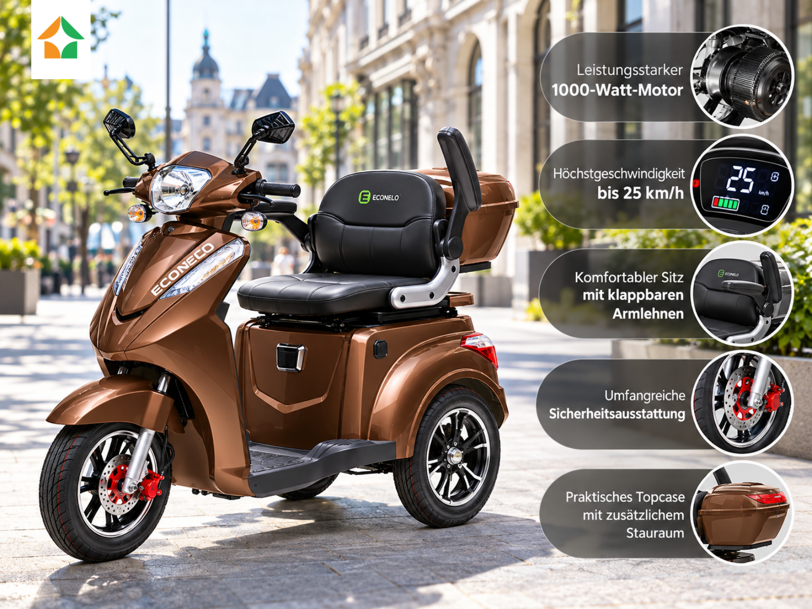 B-WARE 30% RABATT Seniorenmobil S1000, Lithium-Akku, 25 km/h, Braun