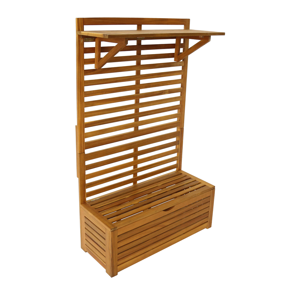 Blumenregal mit Sitzbank & Aufbewahrung aus Akazienholz FSC, 70x32x117 cm