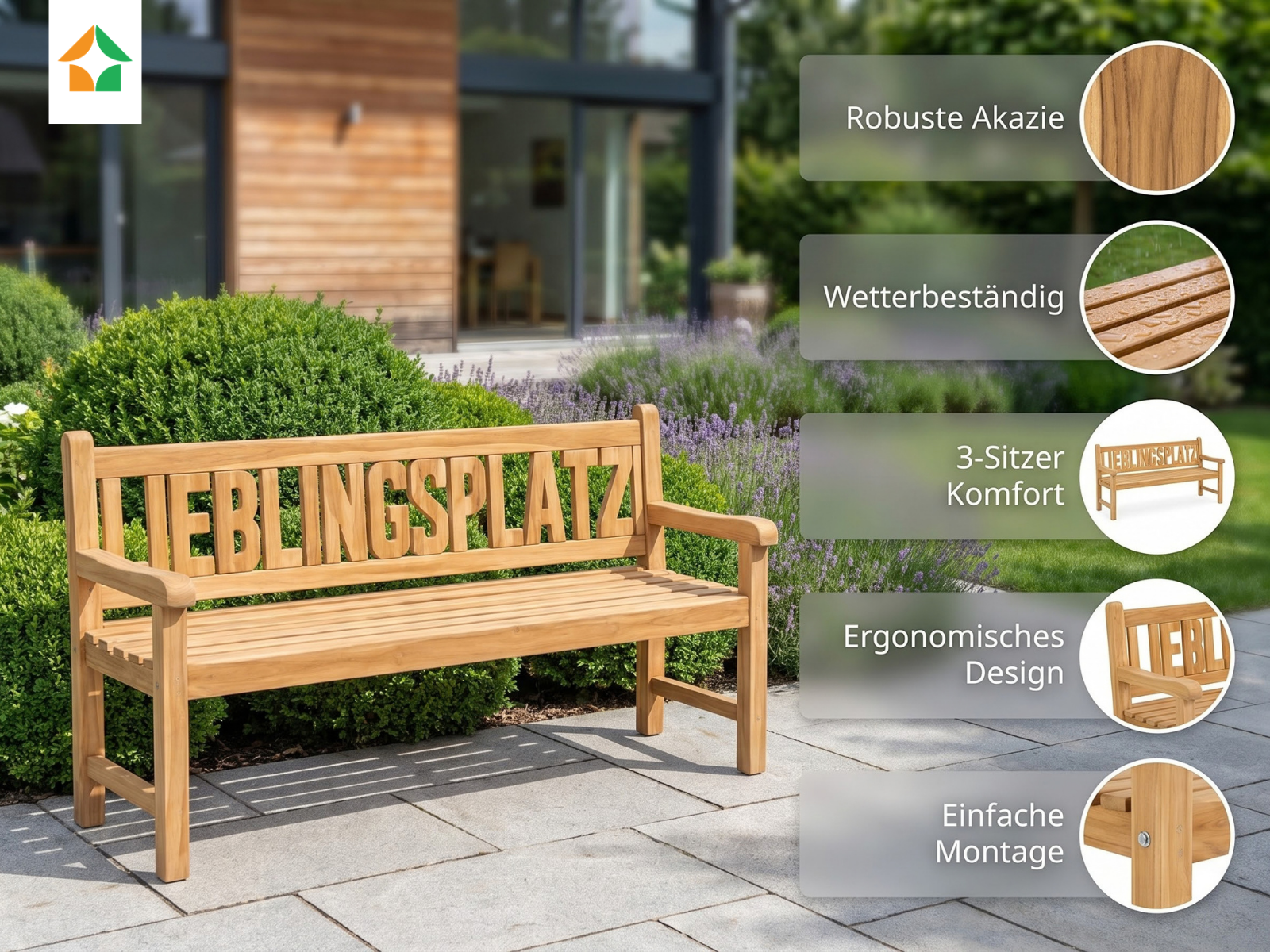 3-Sitzer Gartenbank LIEBLINGSPLATZ Akazie 150 x 62 x 89 cm
