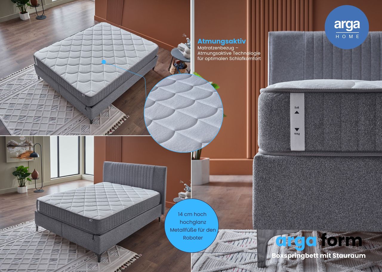 Argaform BOXSPRINGBETT mit Bettkasten und Hybrid 5 Zonen