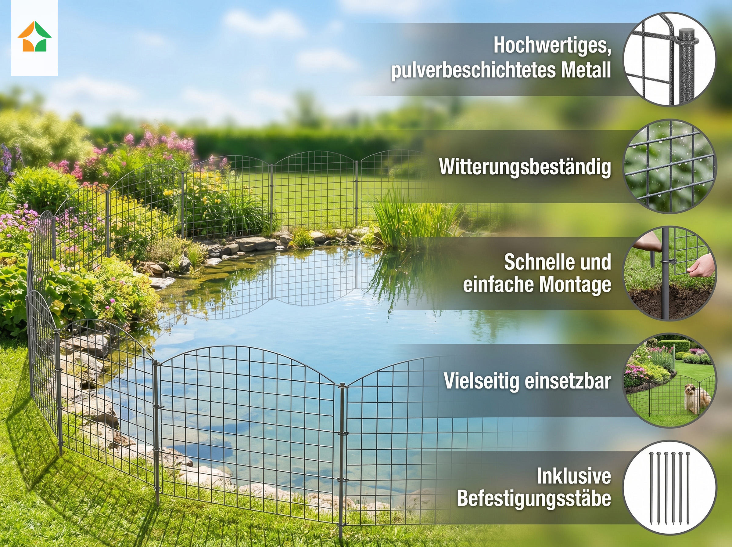 11tlg. Teichzaun Oberbogen, ca. 390 x 78,5 cm - Anthrazit