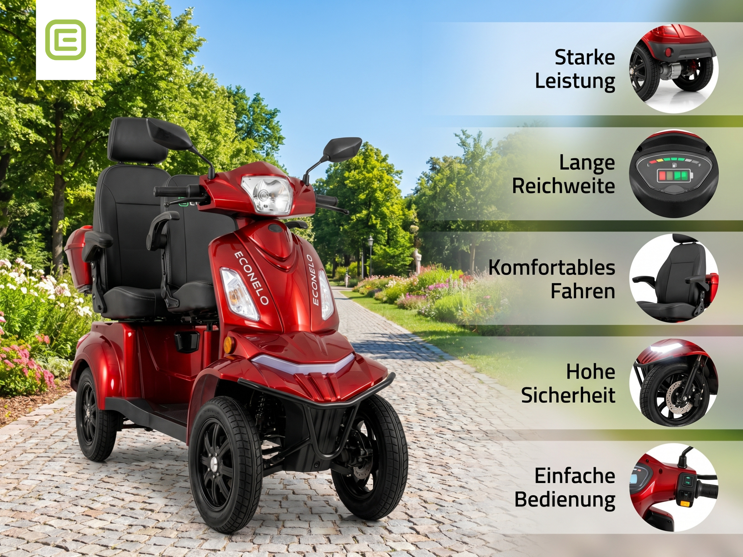 E-Seniorenmobil Vista Quarter-1L, Lithium-Akku, 4-Rad, 1000W, groß Sitz, Rot'