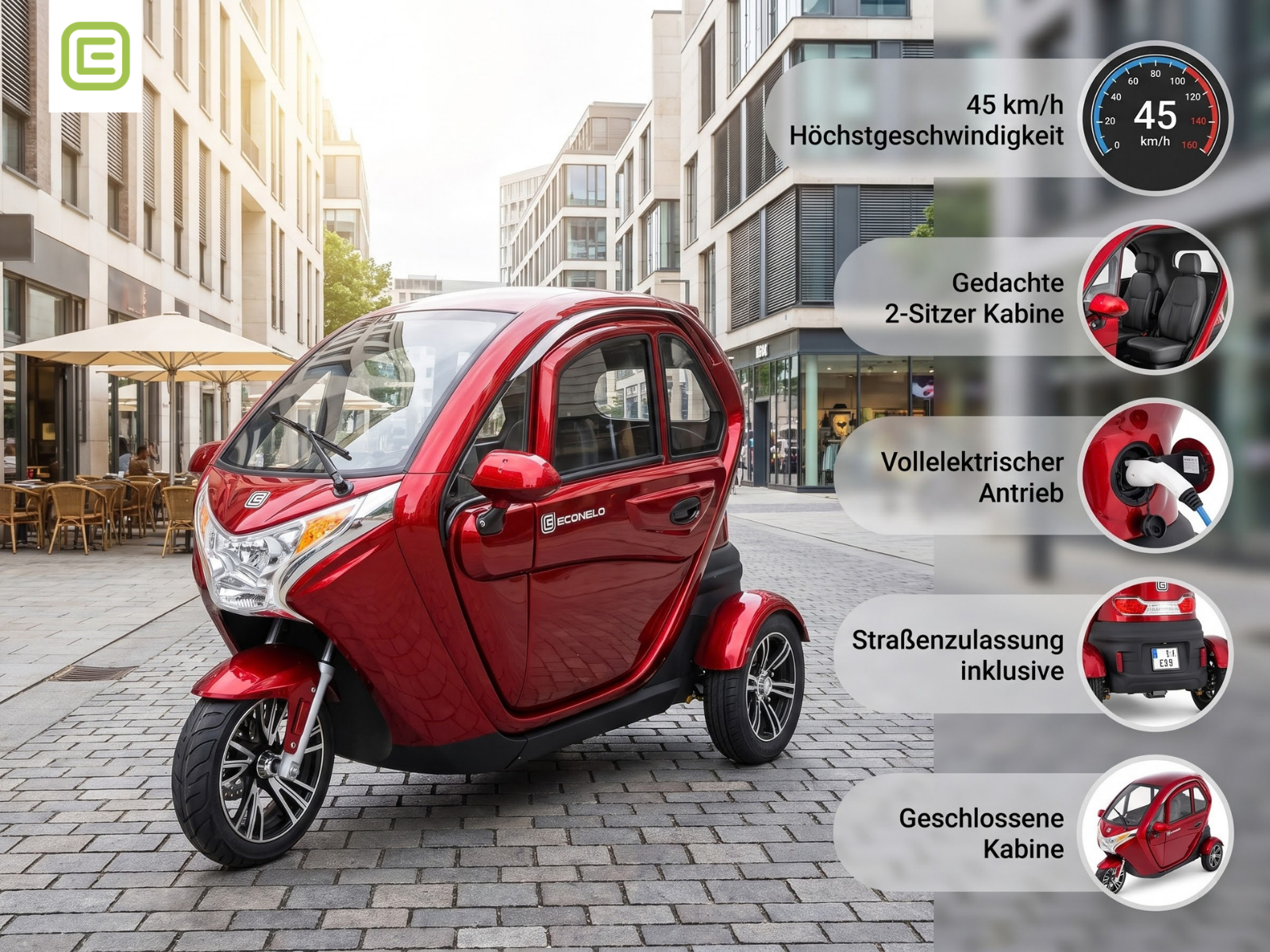 Seniorenmobil NELO 3.1, Lithium-Akku, 45 km/h, 2200 Watt, Rot