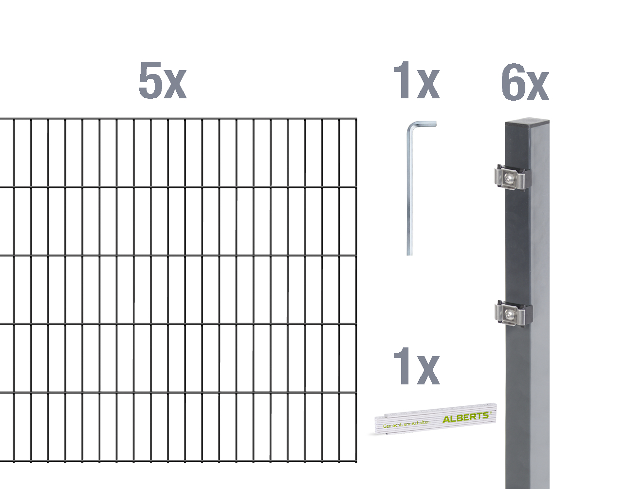 Doppelstabmatten Grundset 10 m 1000 mm Typ 6/5/6 Anthrazit