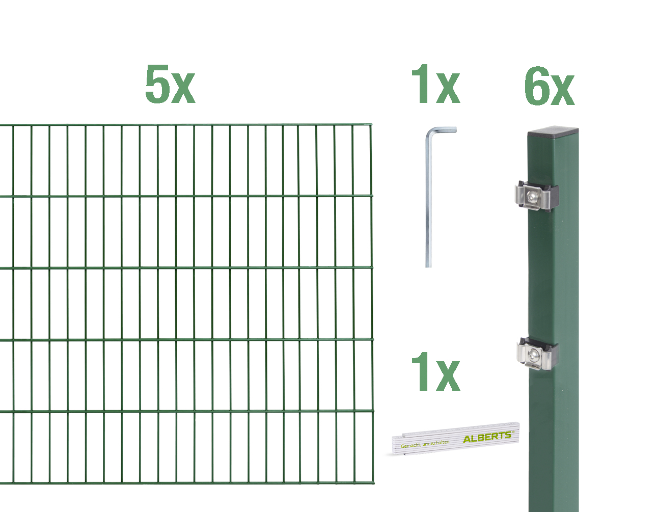 Doppelstabmatten Grundset 10 m 1200 mm Typ 6/5/6 Grün