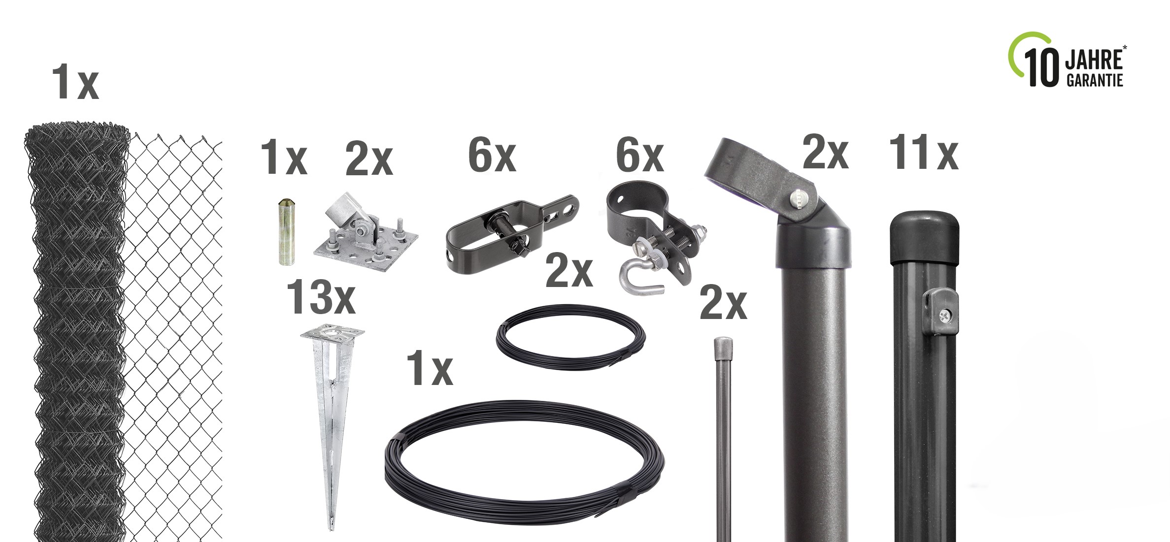 Maschendrahtzaun Set 25 m 800 mm Anthrazit mit Bodenhülse