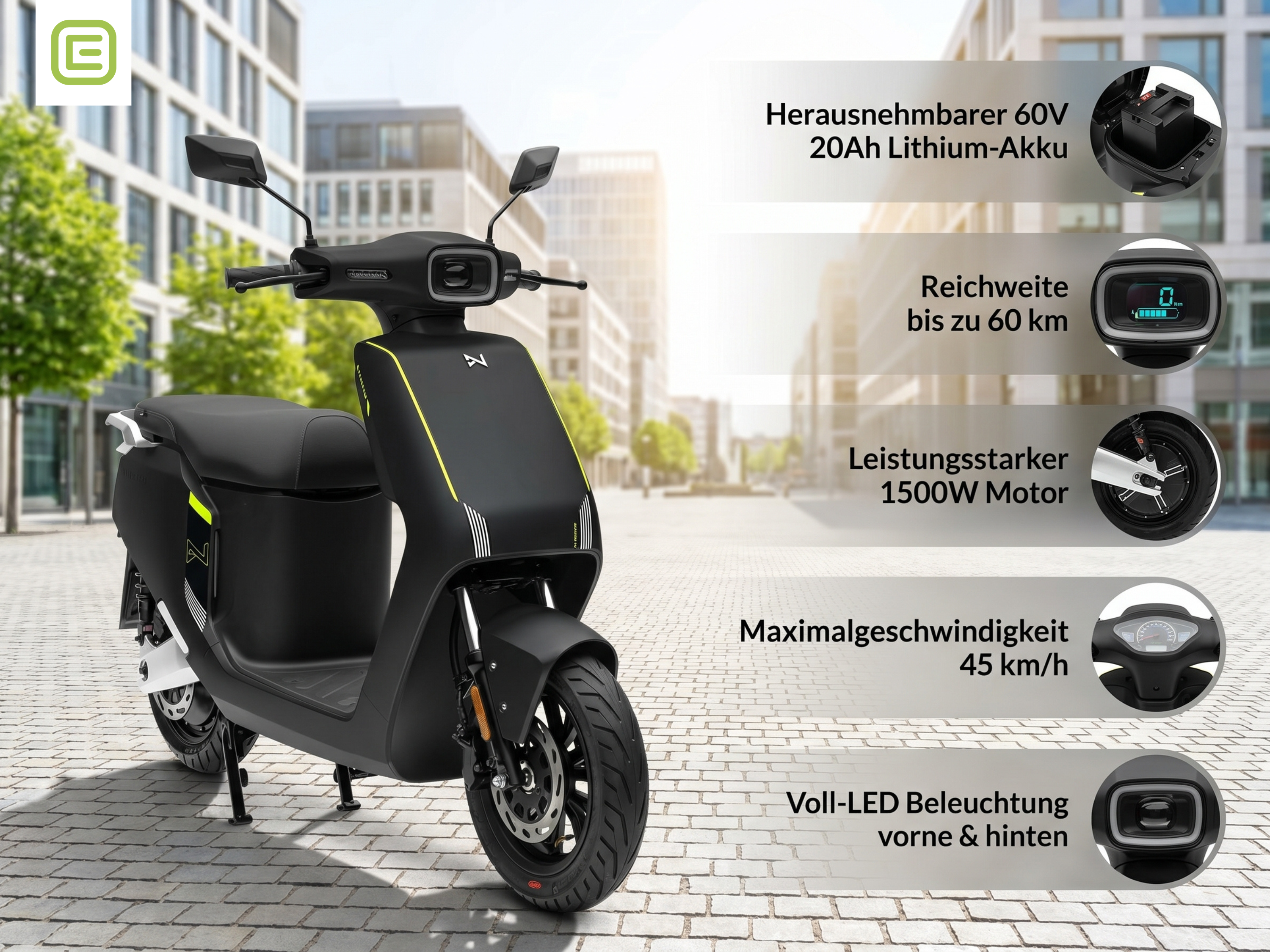 Zweiradroller NCS - 45 km/h Lithium Mattschwarz