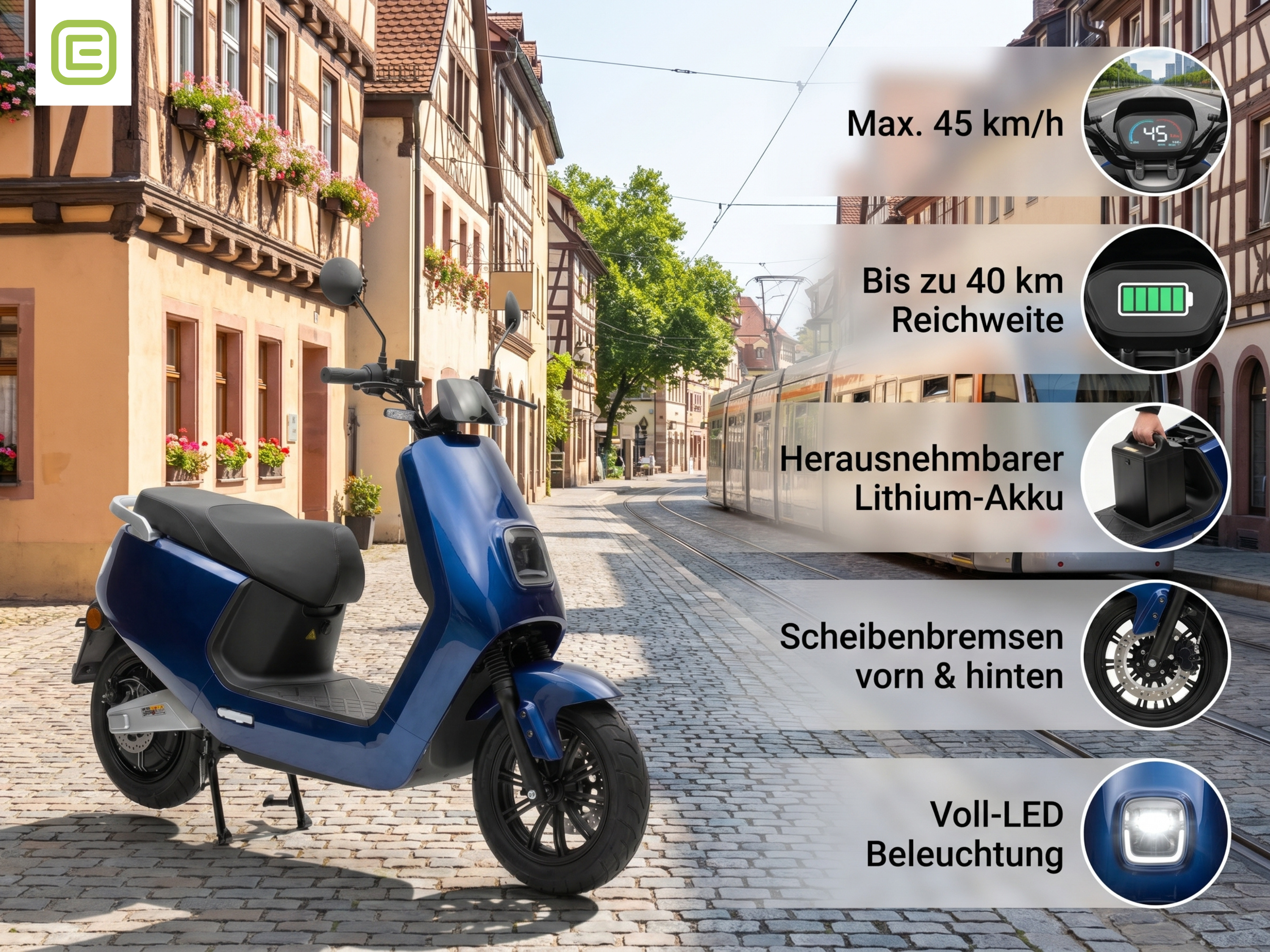 Zweiradroller LX - 45 km/h Lithium Mattblau