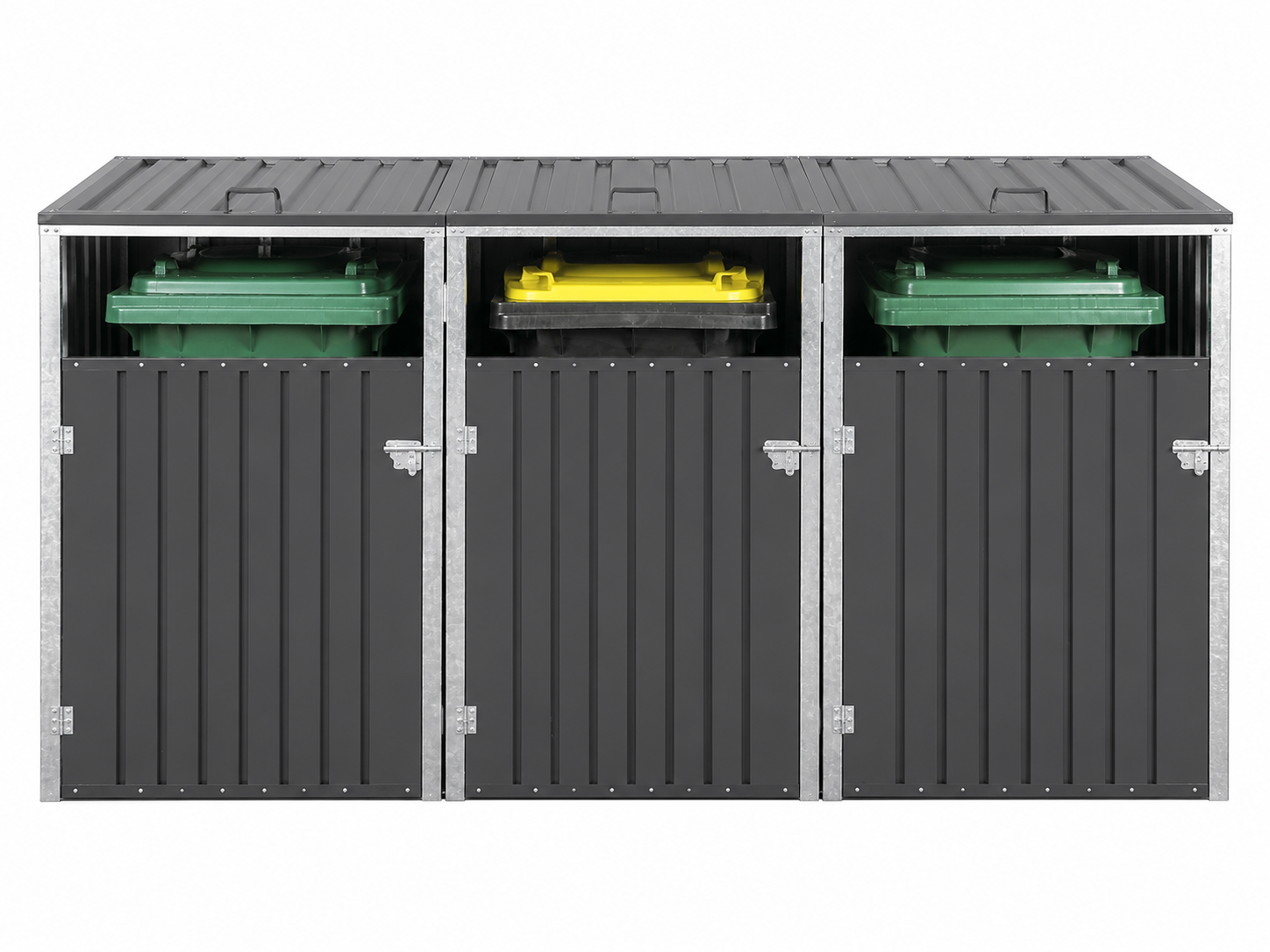 3er Mülltonnenbox Metall Anthrazit/Silber 240 x 80 x 122 cm