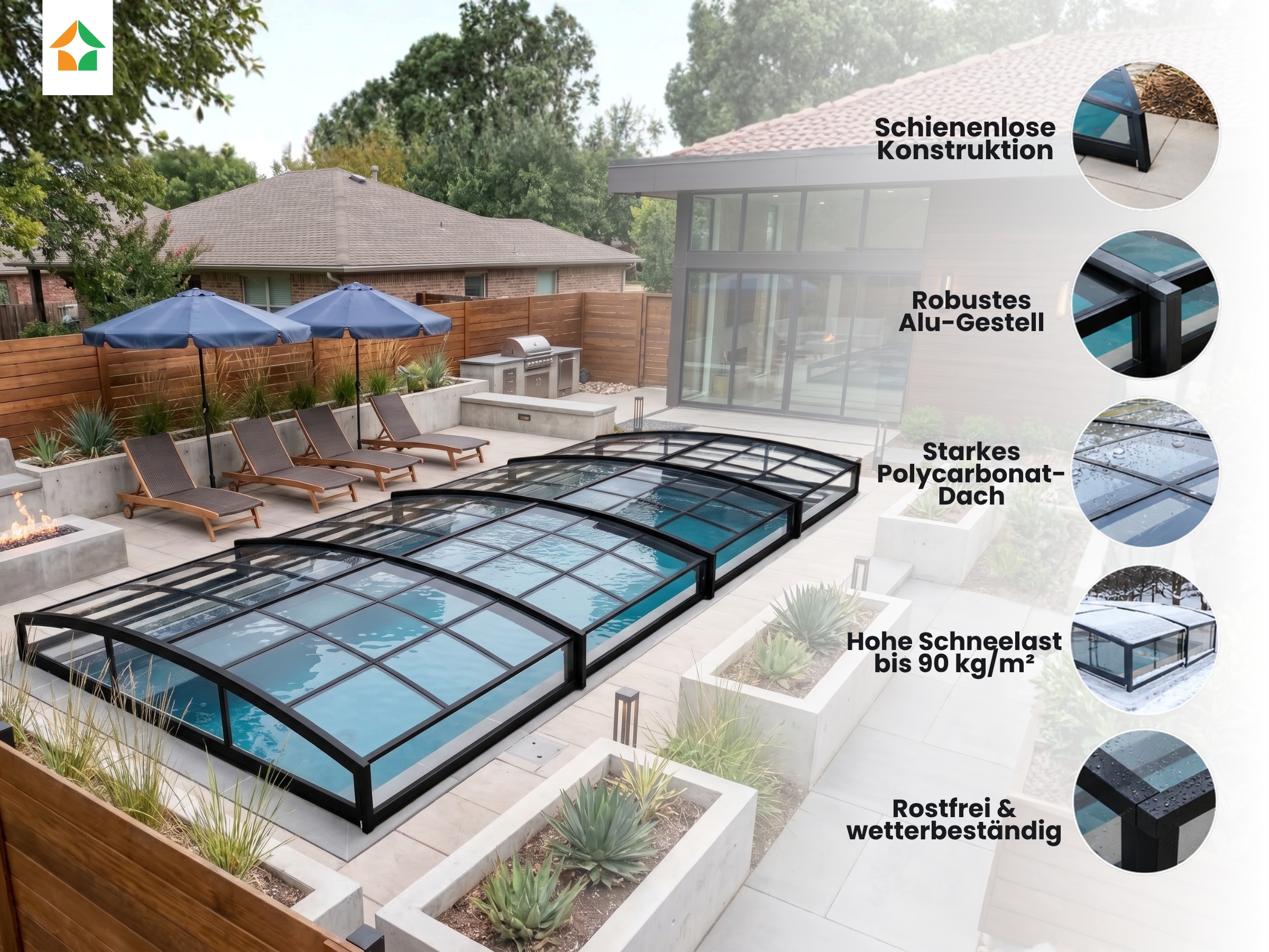 Poolüberdachung Aqualina aus Aluminium, ca. 10,99 x 5,26 x 1,05 m