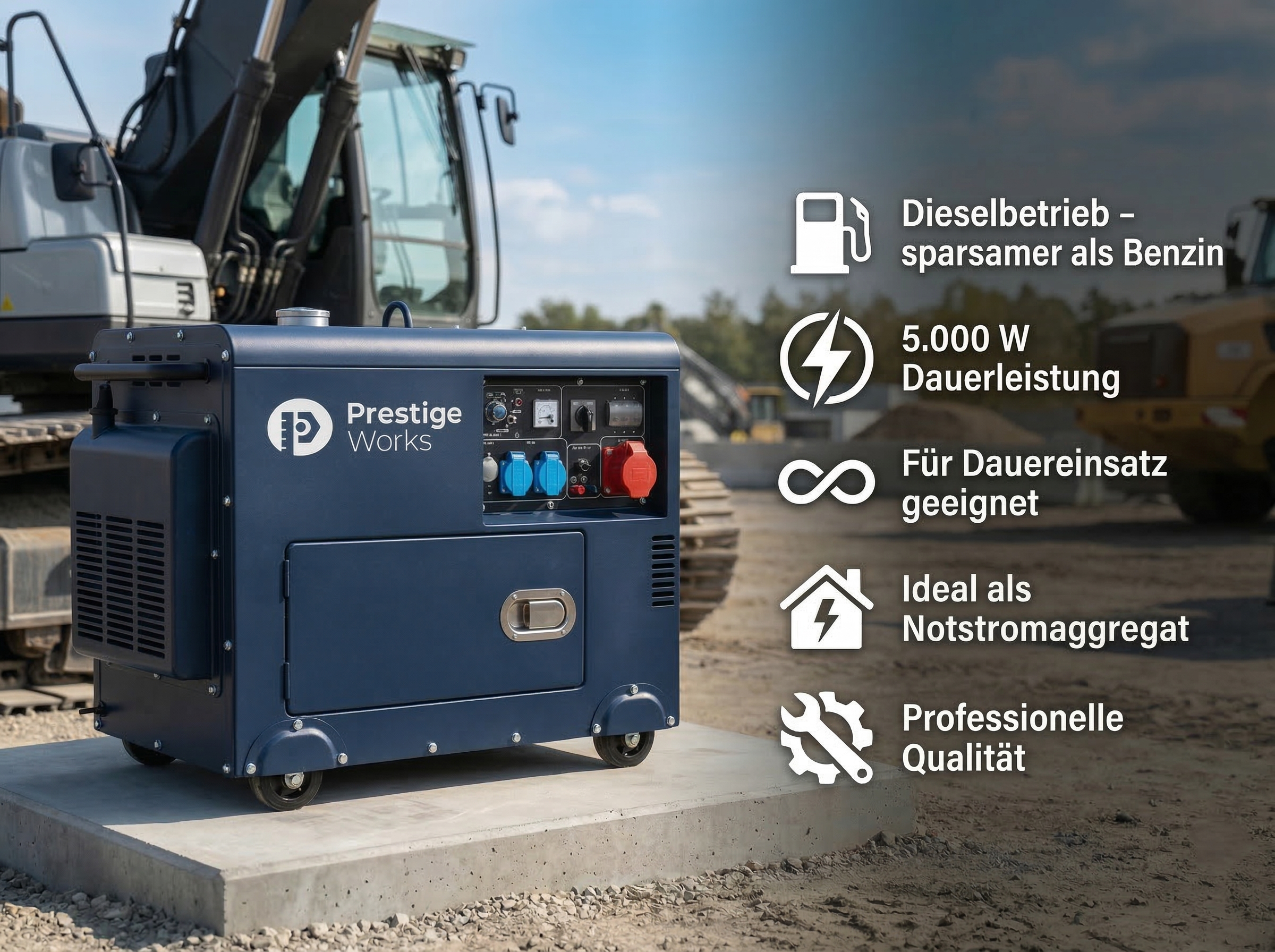 Diesel Stromerzeuger PWDG52-5000 Notstromaggregat Generator 4-Takt 5000W E-Start