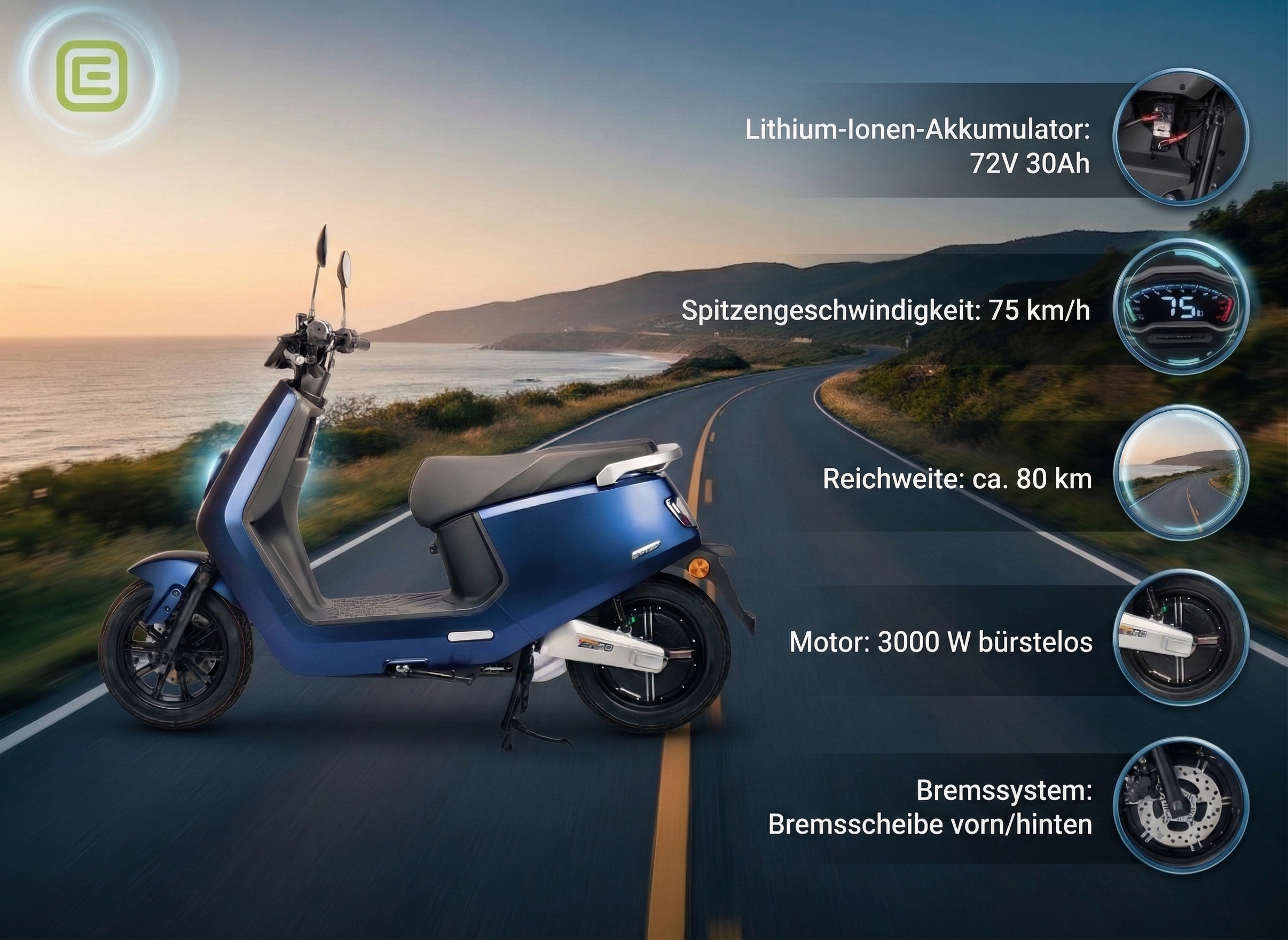 Zweiradroller LX Turbo - 75 km/h Lithium Mattblau