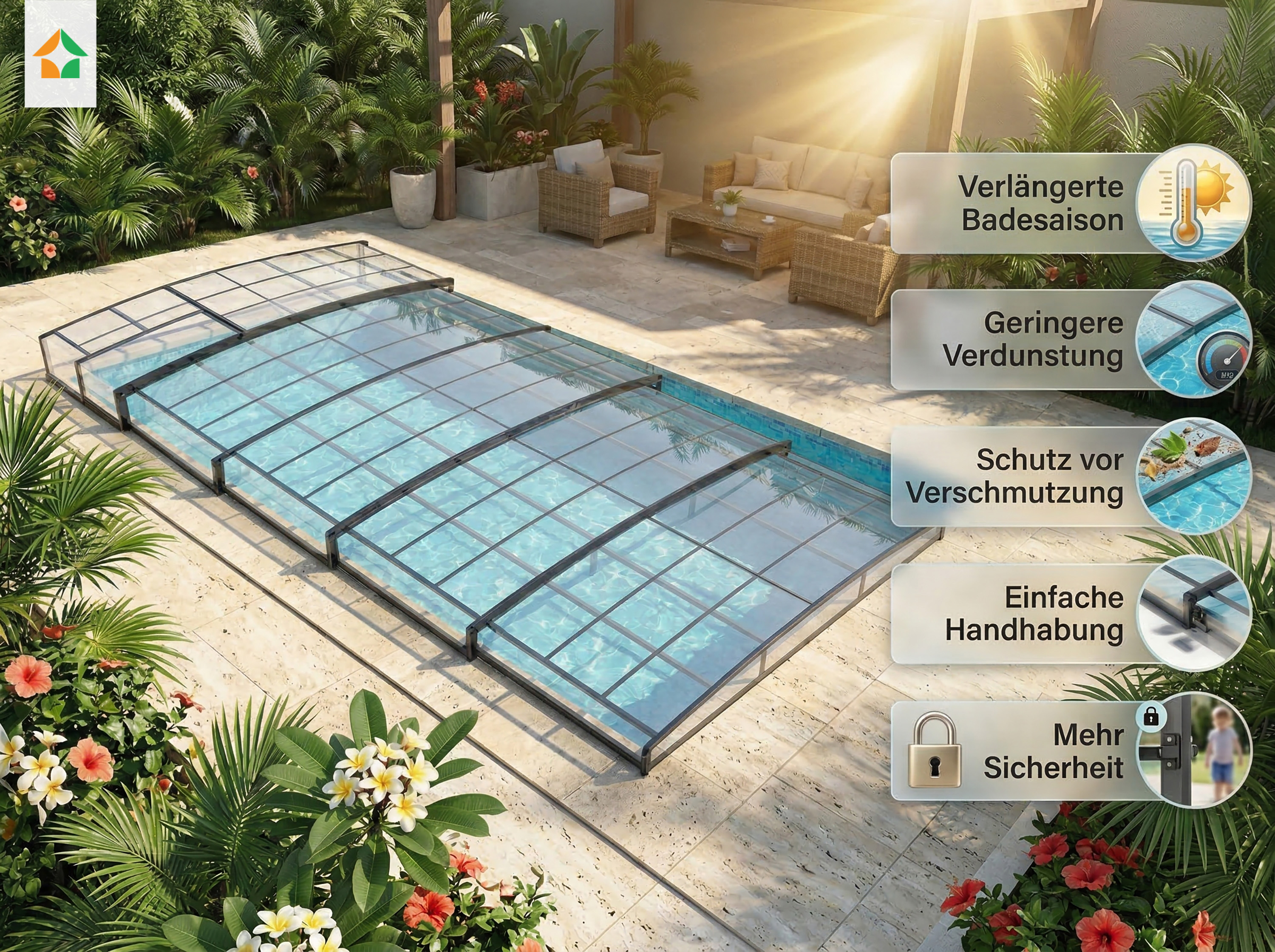 Poolüberdachung Aqualina aus Aluminium, ca. 10,99 x 5,26 x 1,05 m