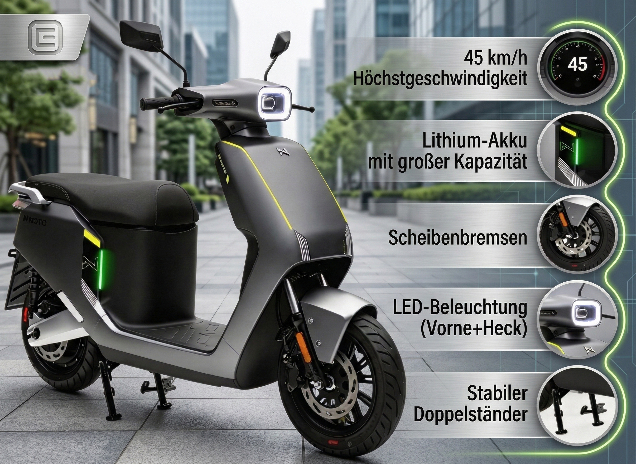 Zweiradroller NCS - 45 km/h Lithium Mattgrau