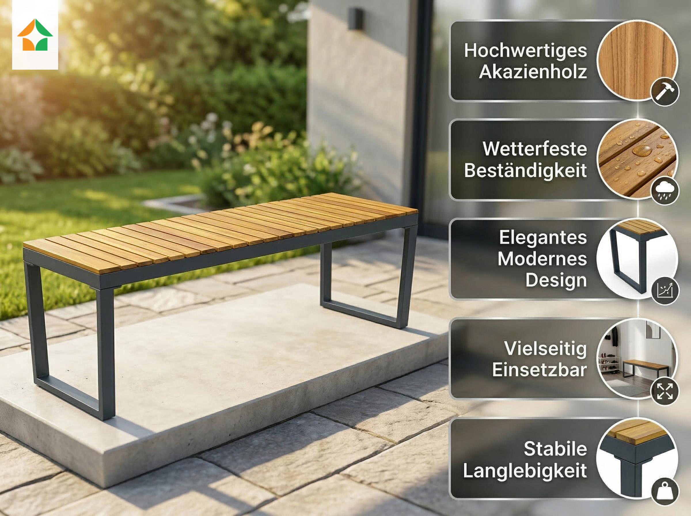 Gartenbank aus Akazienholz, ca. 130 x 35 x 45 cm