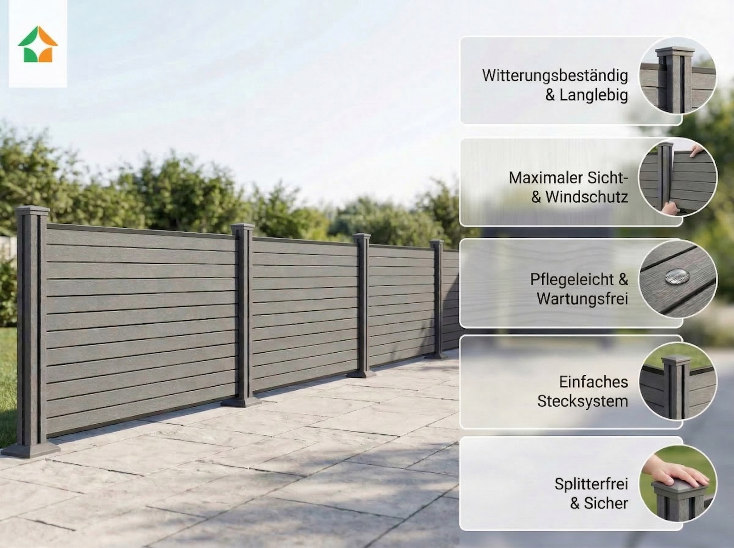 WPC-Sichtschutzzaun Valla Alu Optik – 5x Element + 6x Pfosten – 910 x 130 cm – Dunkelgrau