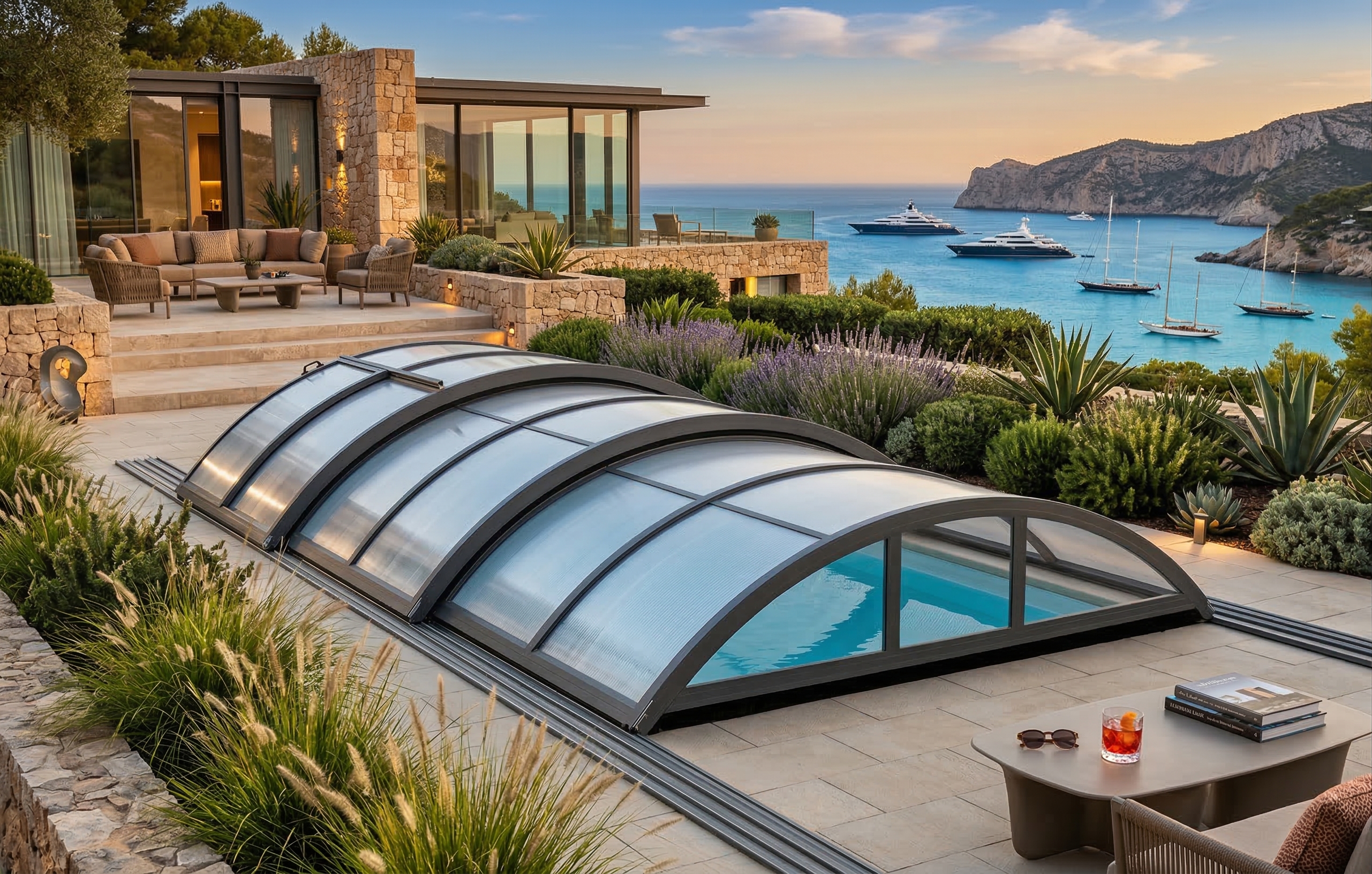 Poolüberdachung „Adèle“, ca. 10,37 x 5,47 x 1,30 m