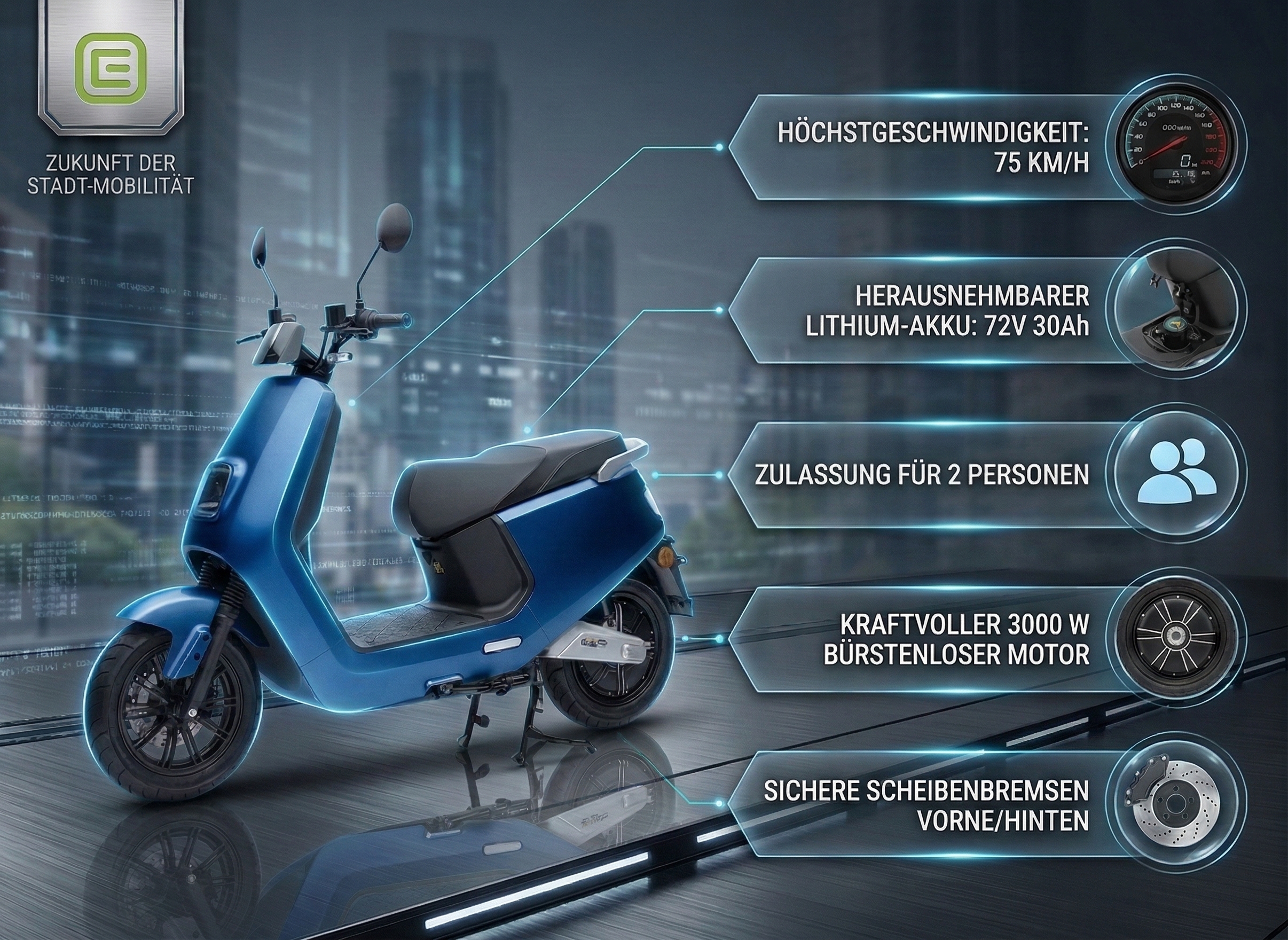 Zweiradroller LX - 45 km/h Lithium Mattblau