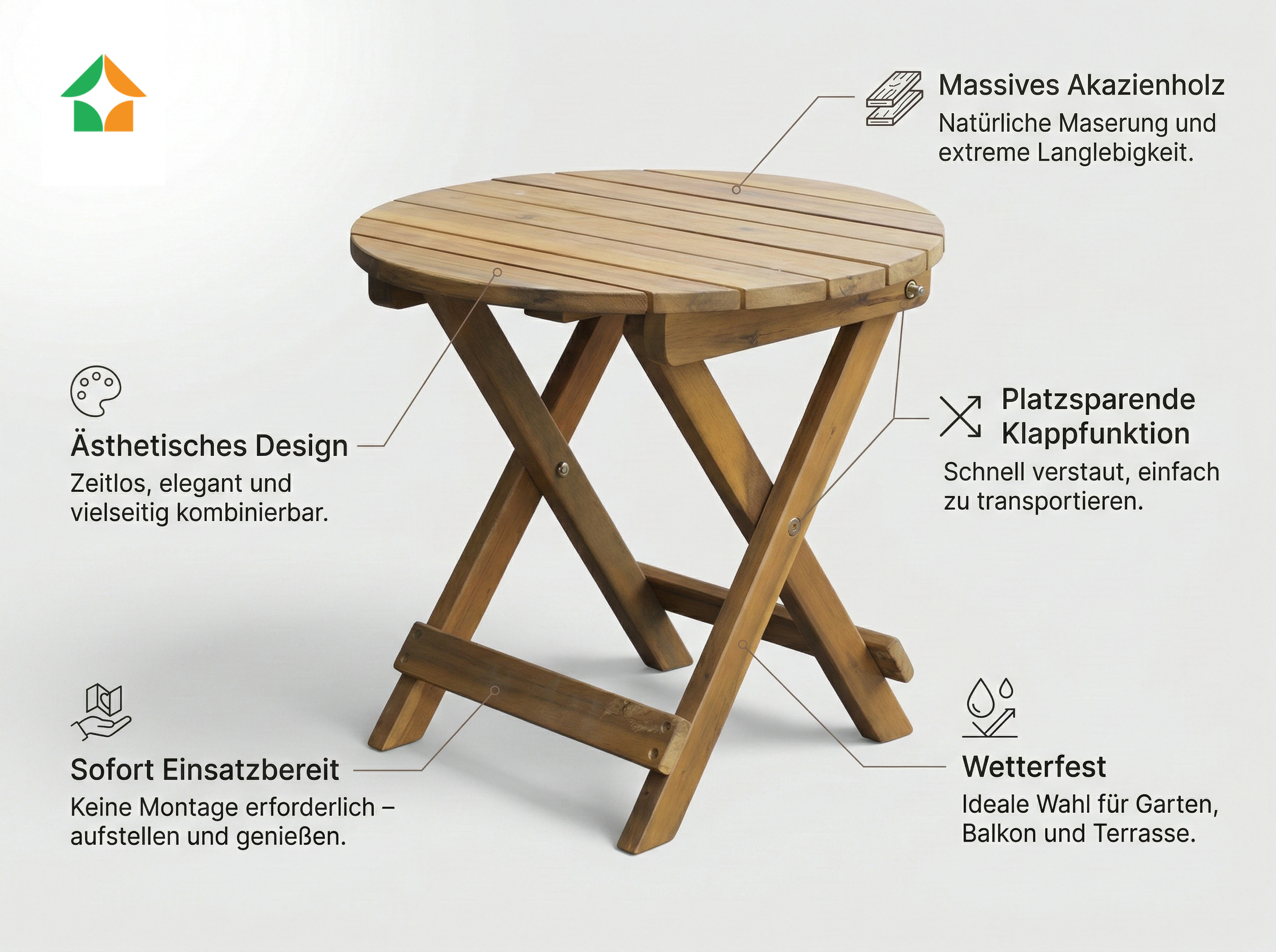 Gartentisch rund Ø 46x45 cm Massivholz Akazie