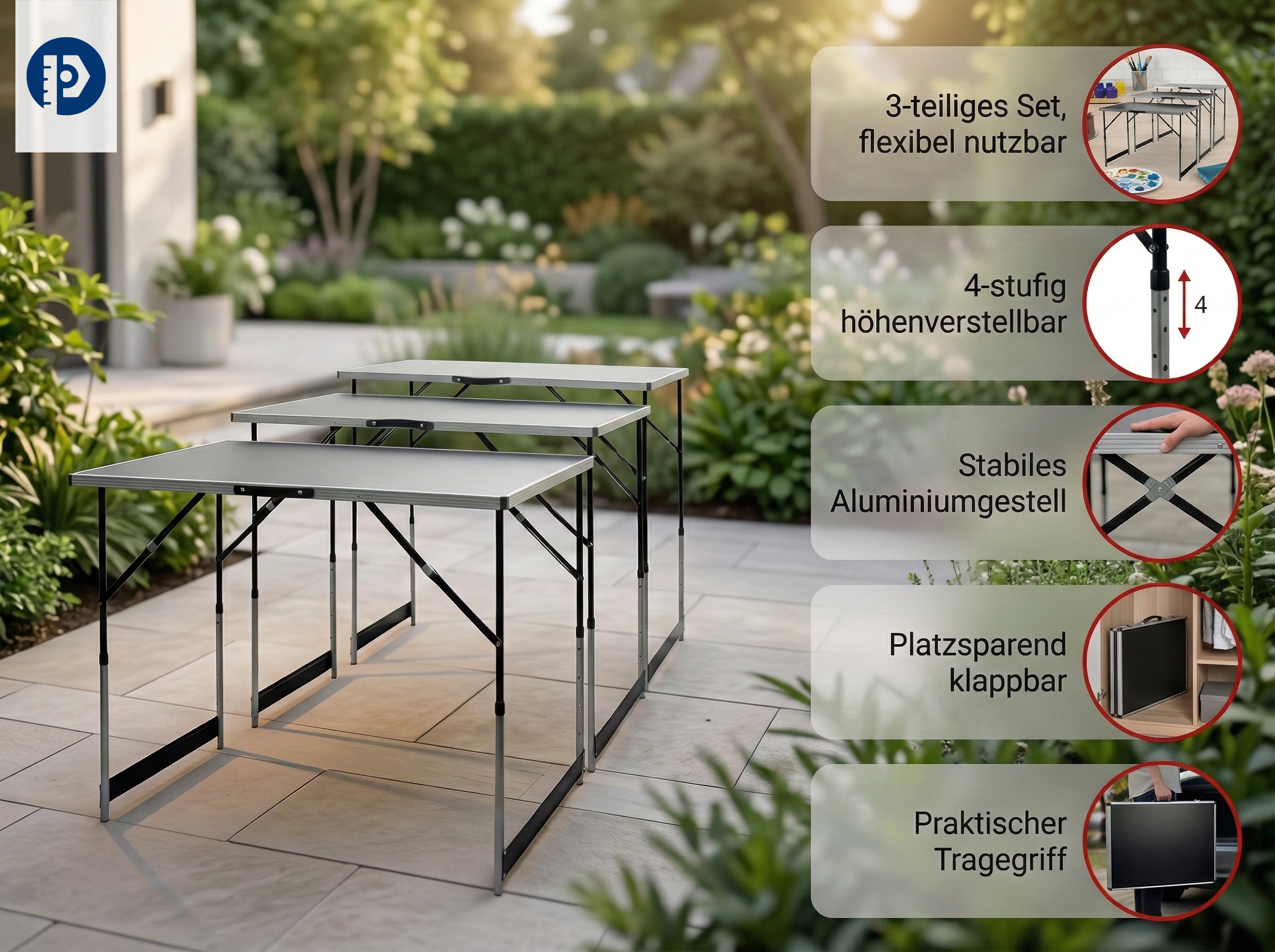 Tapeziertisch Multifunktionstisch 3tlg. Aluminium 100 x 60 x 73 cm