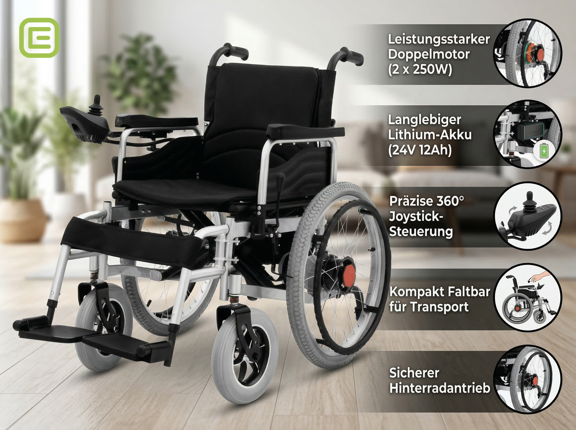Elektrorollstuhl SL-LYD0012 Doppel-Motor - 2 × 250W - Schwarz