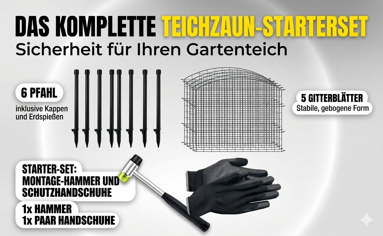 Teichzaun Oberbogen - 5x Element +6x Pfosten + Starter Set - Anthrazit
