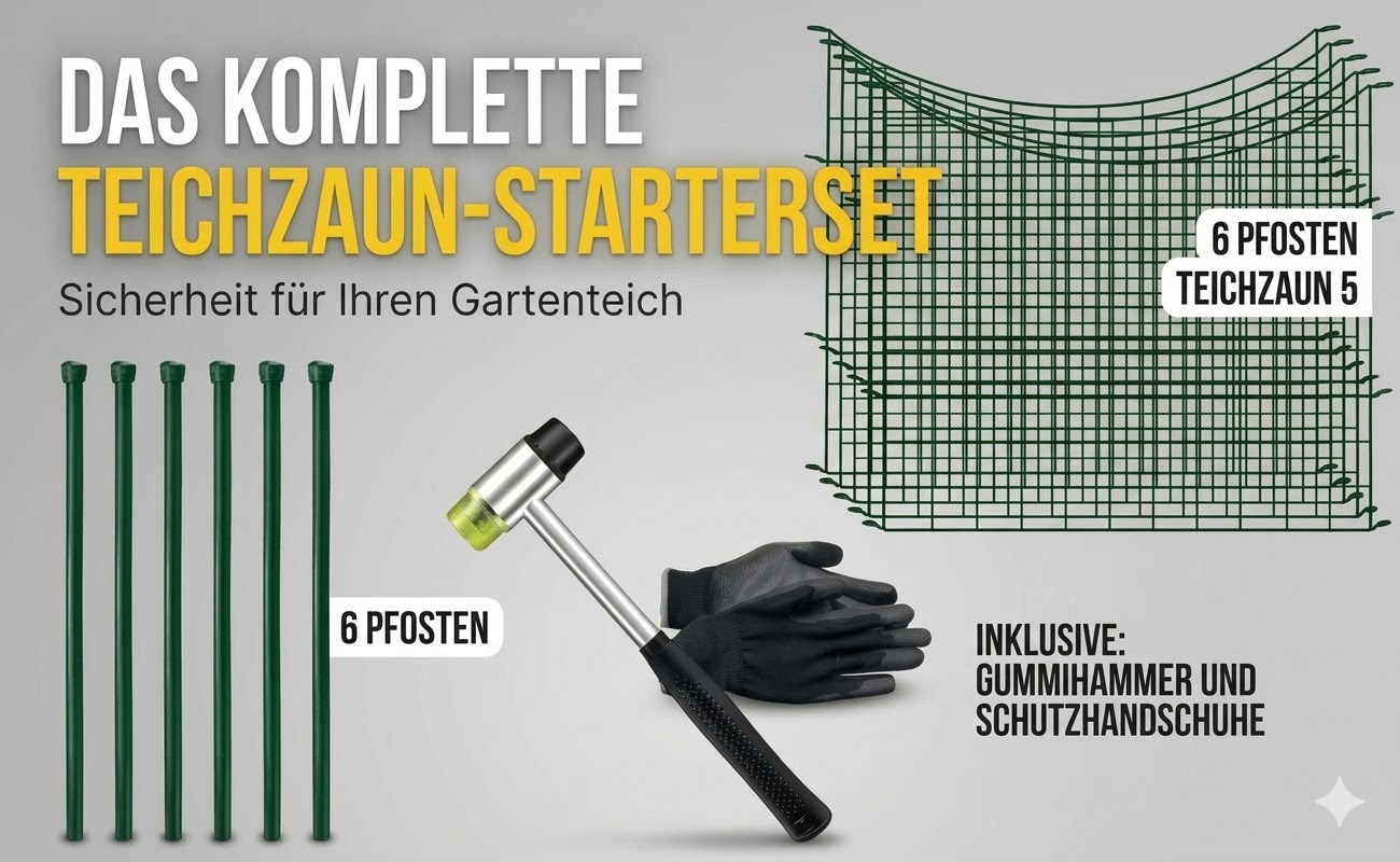 Teichzaun Unterbogen - 5x Element +6x Pfosten + Starter Set - Grün