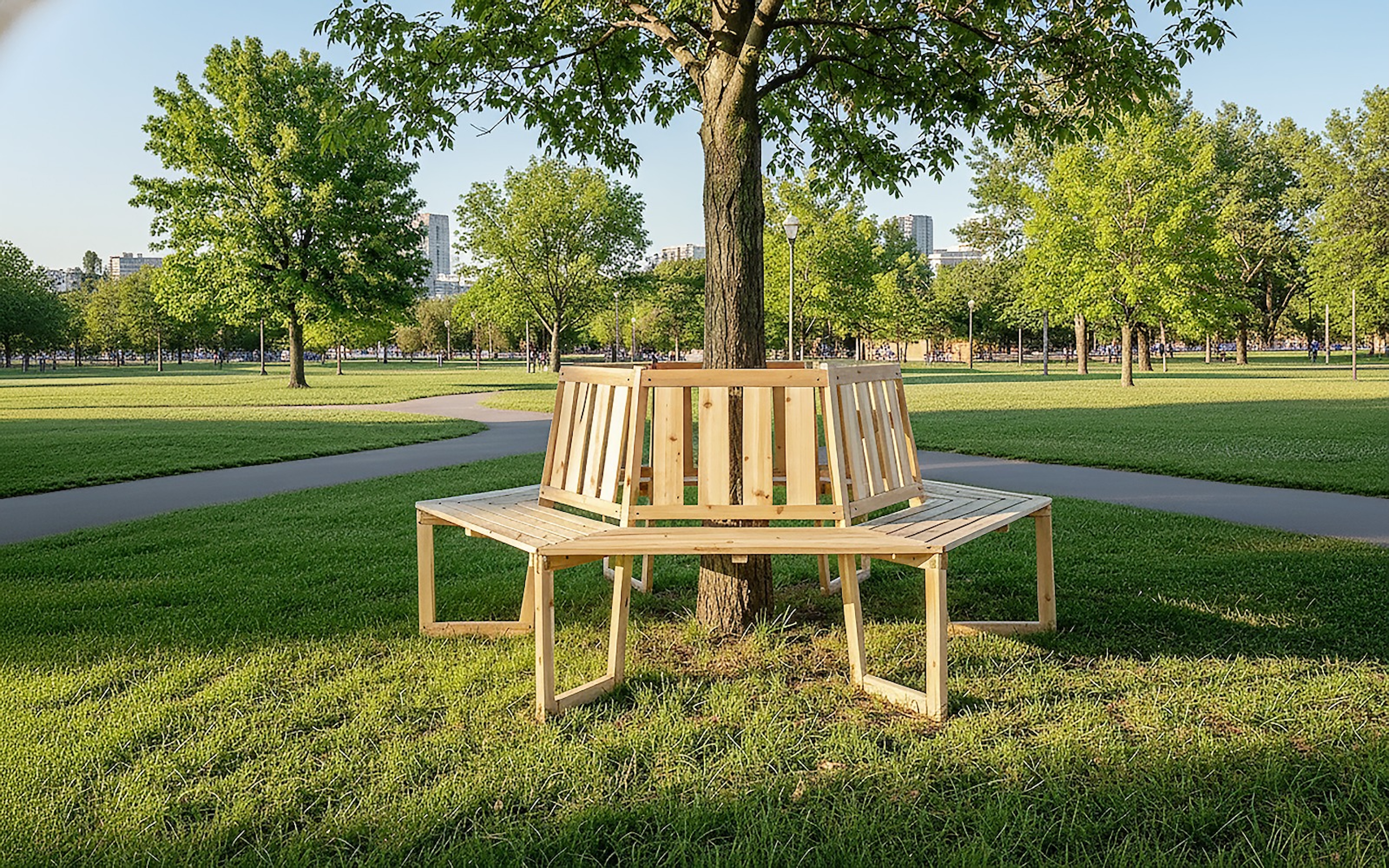 Baumbank 6-Eckig & 360°, ca. 205 x 178 x 90 cm aus Tannenholz