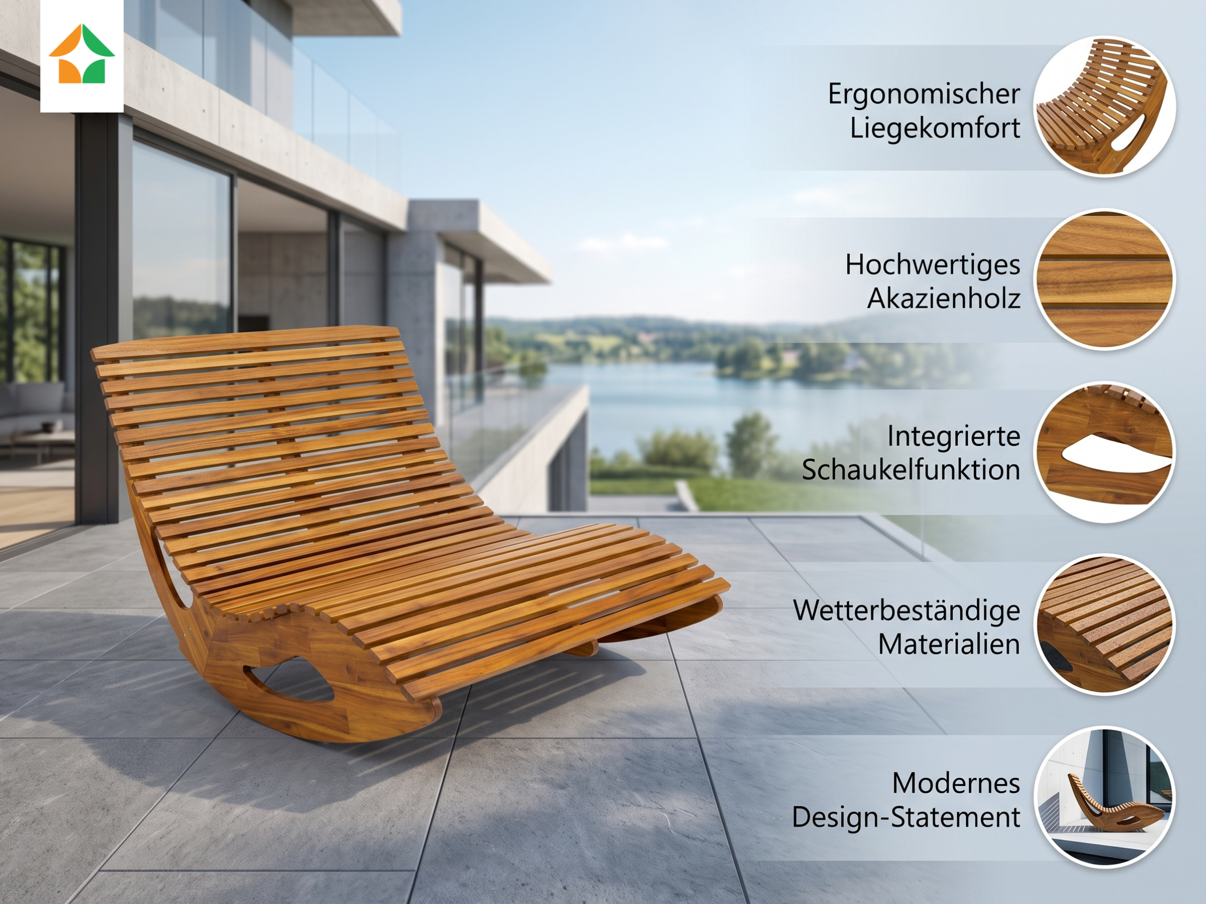 Ergonomische Doppelschwungliege aus Akazienholz - faltbar