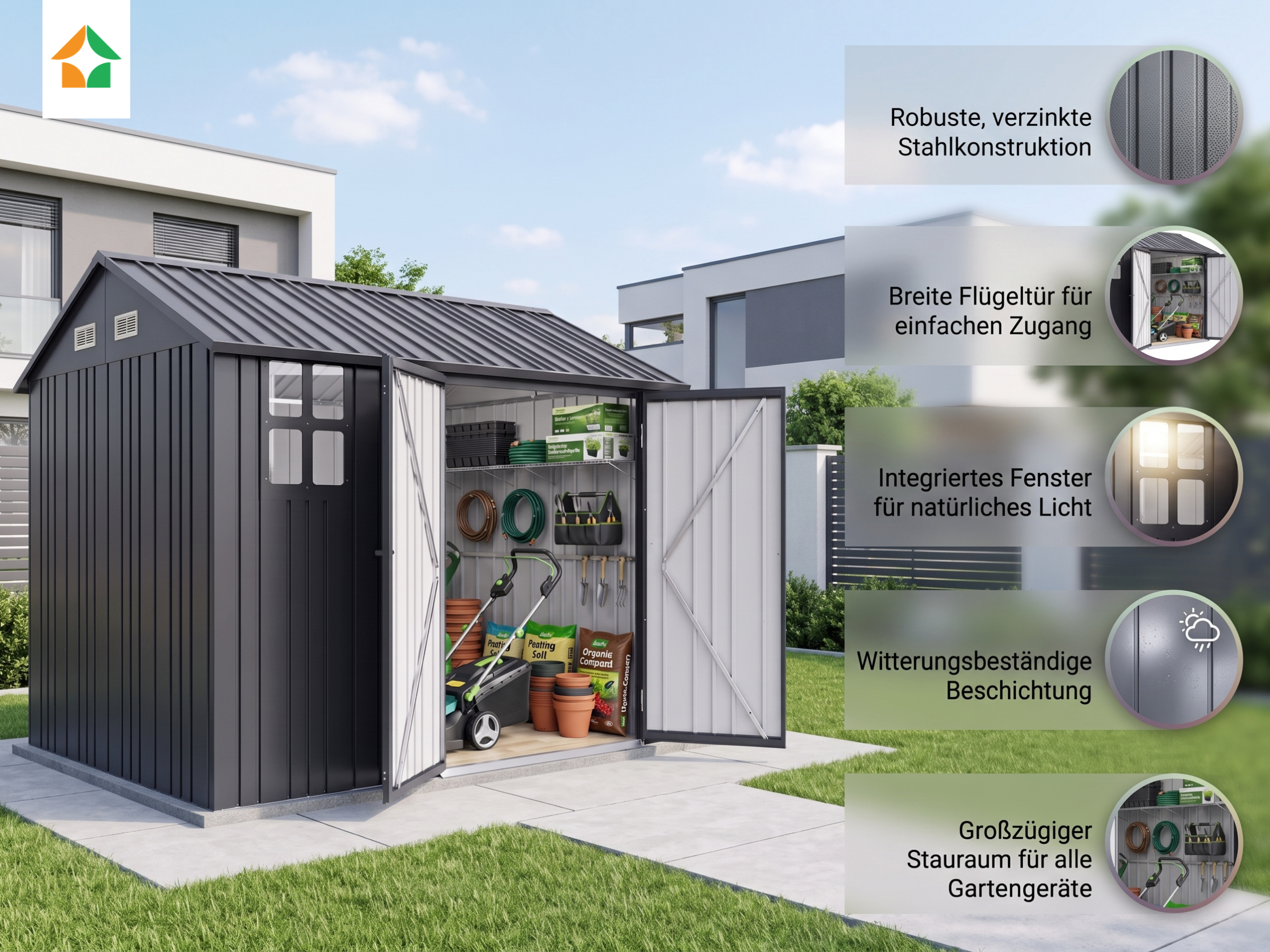 Gerätehaus aus verzinktem Stahl 198 x 275 x 224 cm – Grau