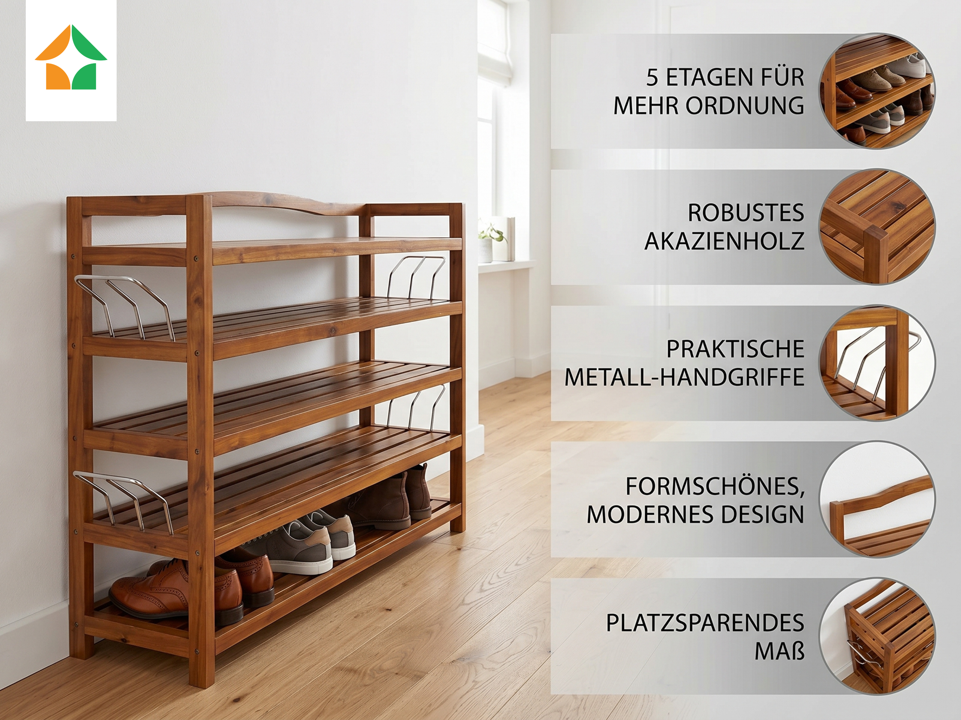 Prestige Home  Schuhregal Akazie 5 Etagen 82 x 26 x 74 cm braun