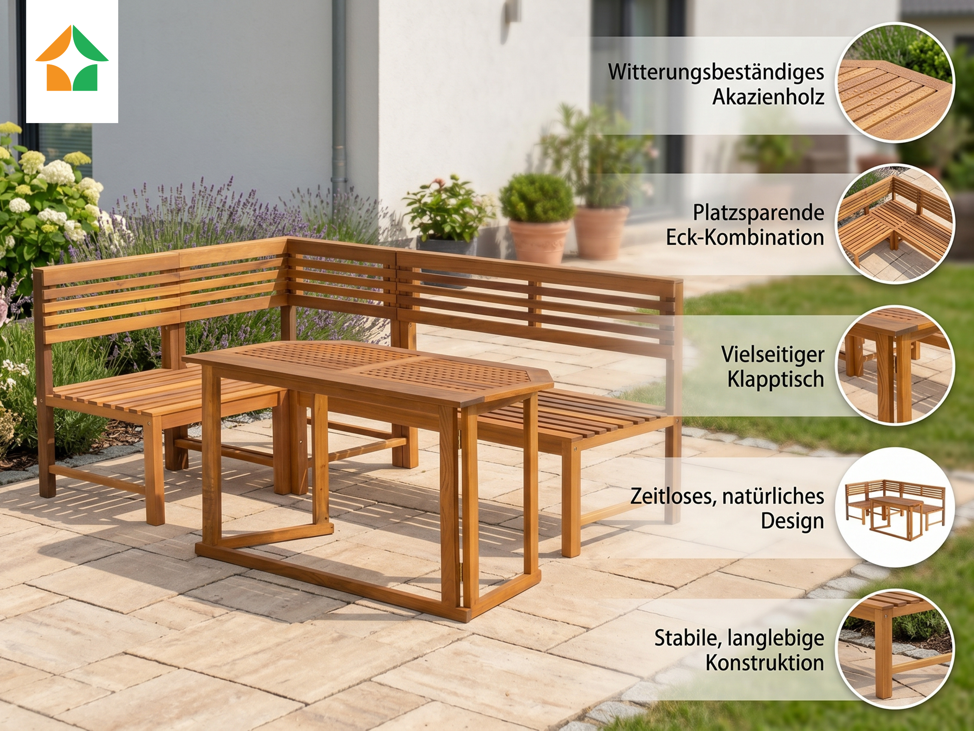 Balkontisch mit Eckbank, ca. 100 x 50 x 74 cm - Braun