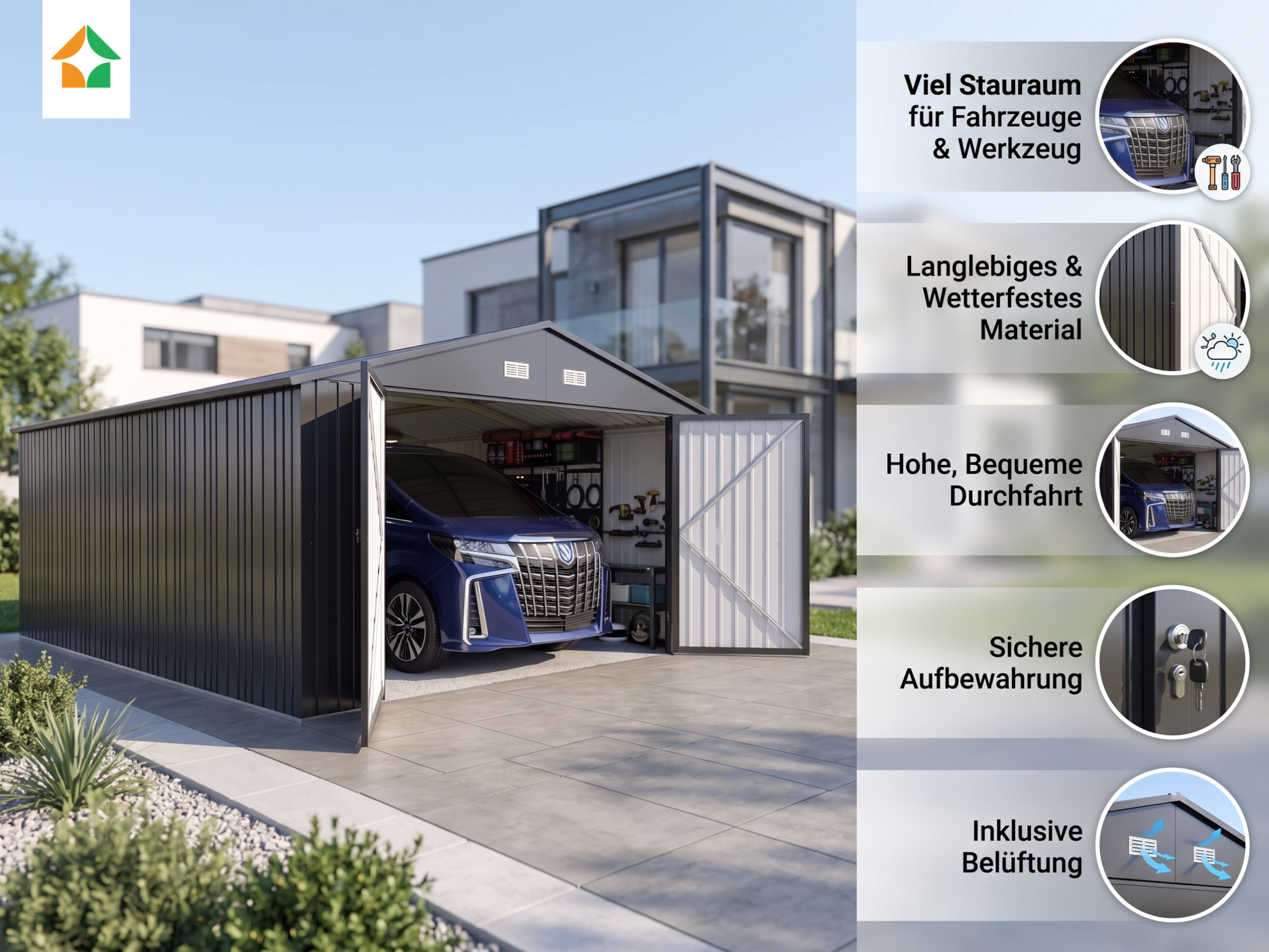 Gerätehaus aus verzinktem Stahl 602 x 386 x 241 cm – Grau