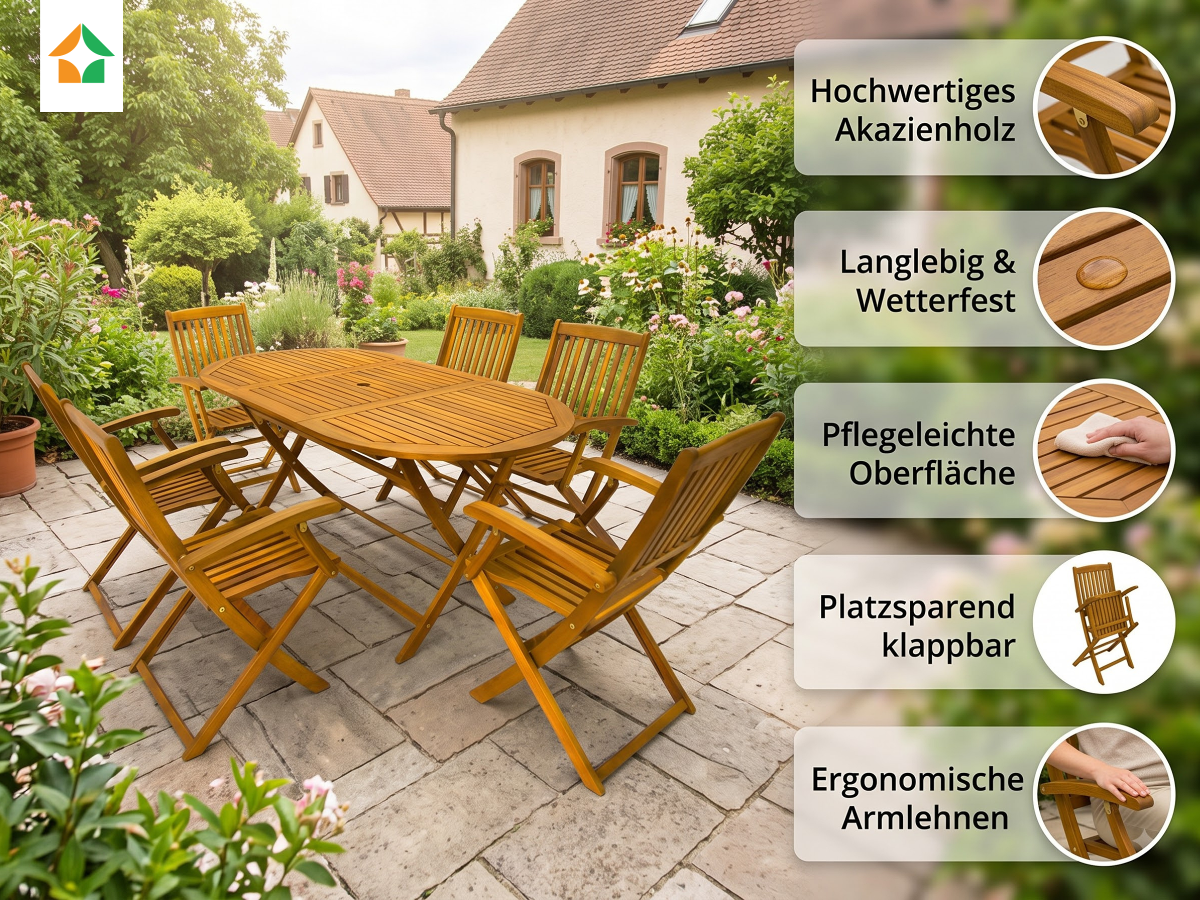 7tlg. Sitzgruppe Boston aus Akazienholz