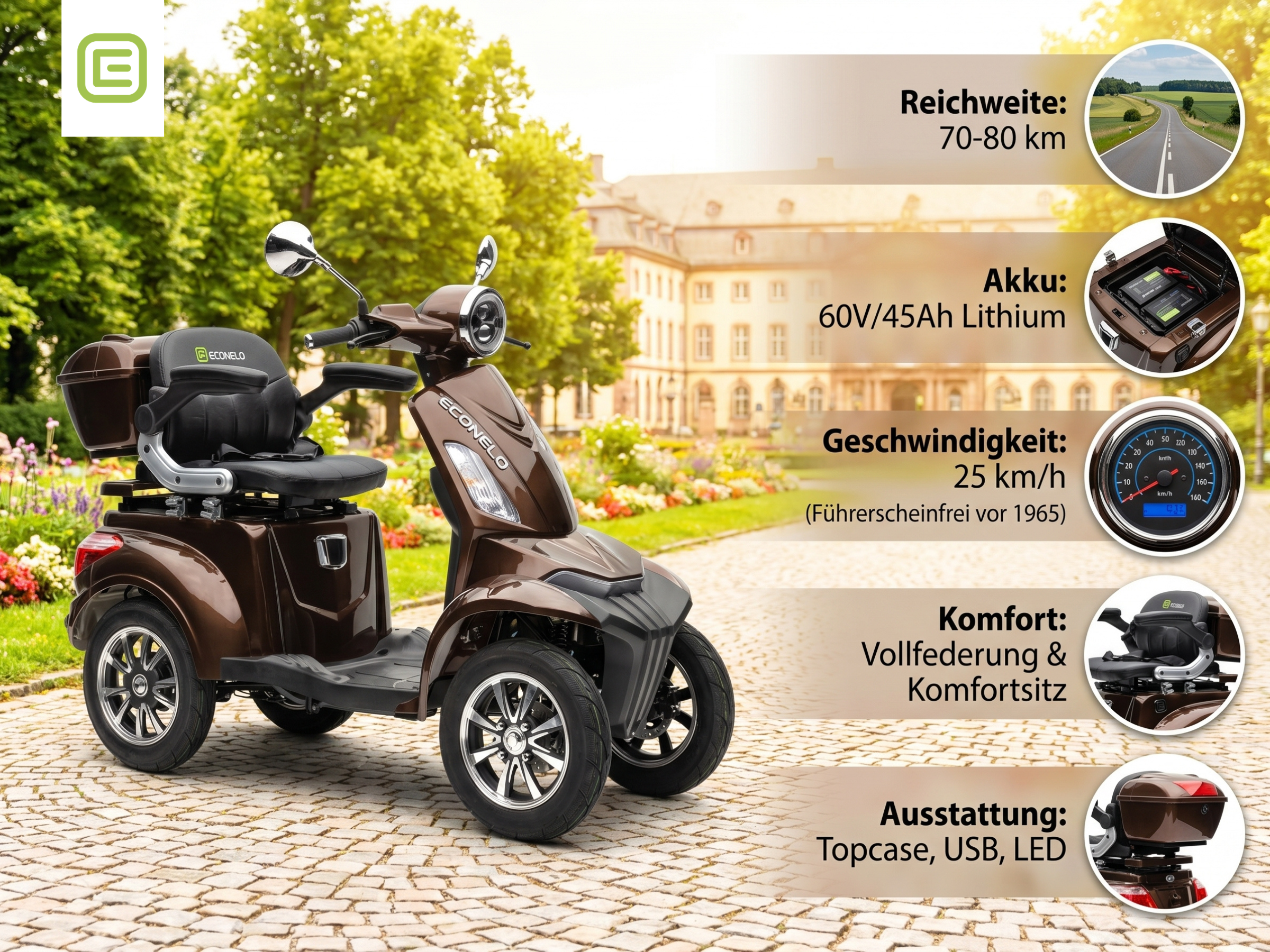 E-Seniorenmobil BENNI 4.0, 25 km/h Lithium Braun