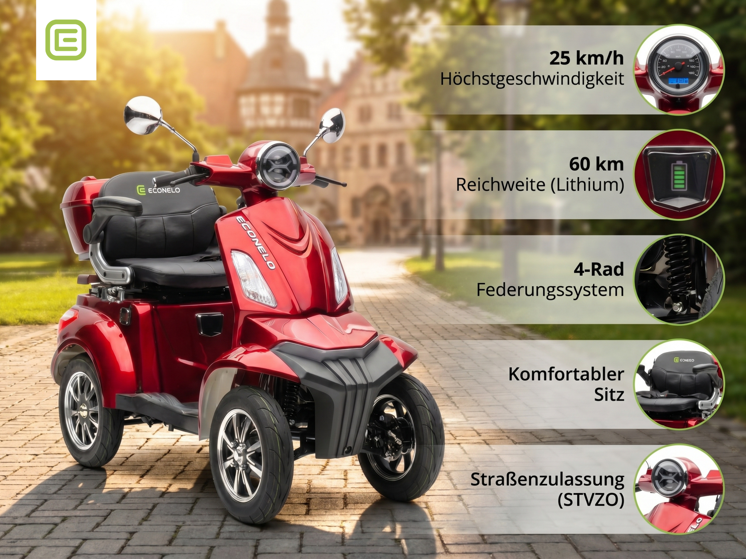 E-Seniorenmobil BENNI 4.0, 25 km/h Lithium Bordeaux