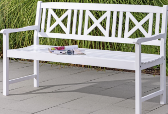 3-Sitzer Gartenbank aus Akazienholz, ca. 150 x 61 x 89cm - Weiß