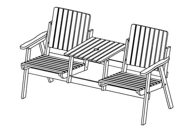 2-Sitzer Gartenbank mit Tischablage aus Akazienholz, ca. 153x65x82 cm - Braun