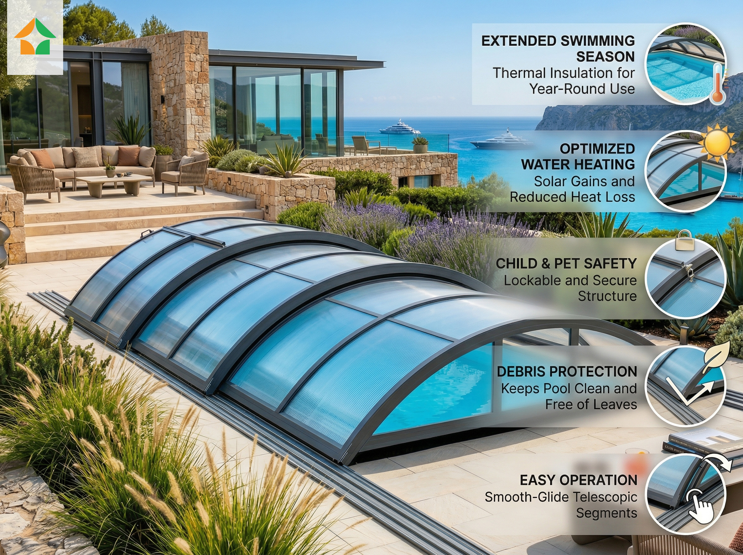 Poolüberdachung „Adèle“, ca. 8,15 x 4,10 x 1,02 m