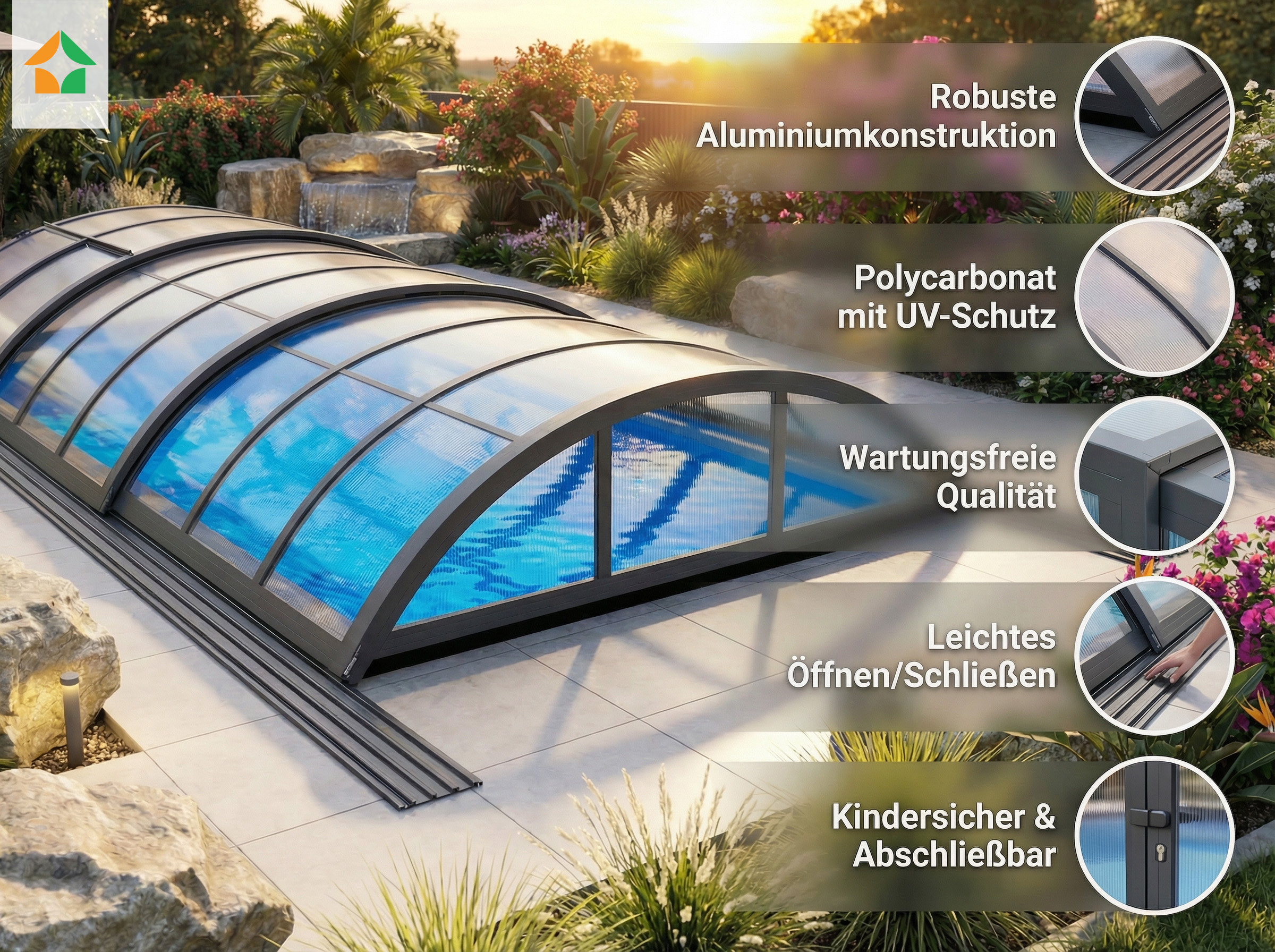 Poolüberdachung "Adèle" aus Aluminium, ca. 12,50 x 6,81 x 1,65 m