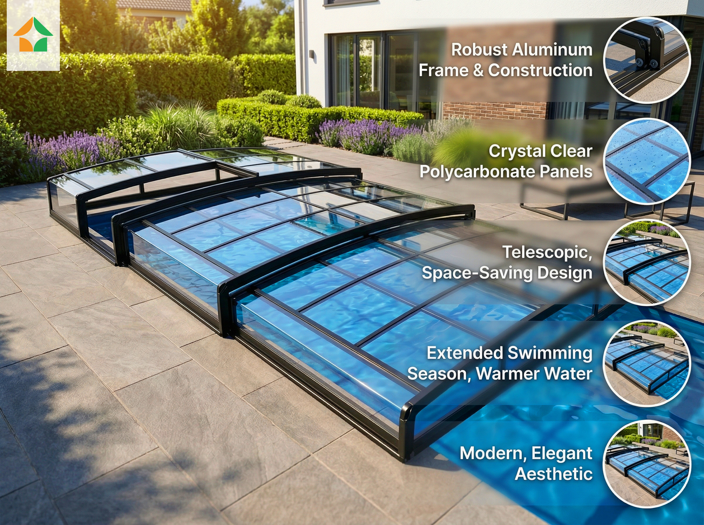 Poolüberdachung Aqualina aus Aluminium, ca. 6,63 x 3,26 x 0,77 m