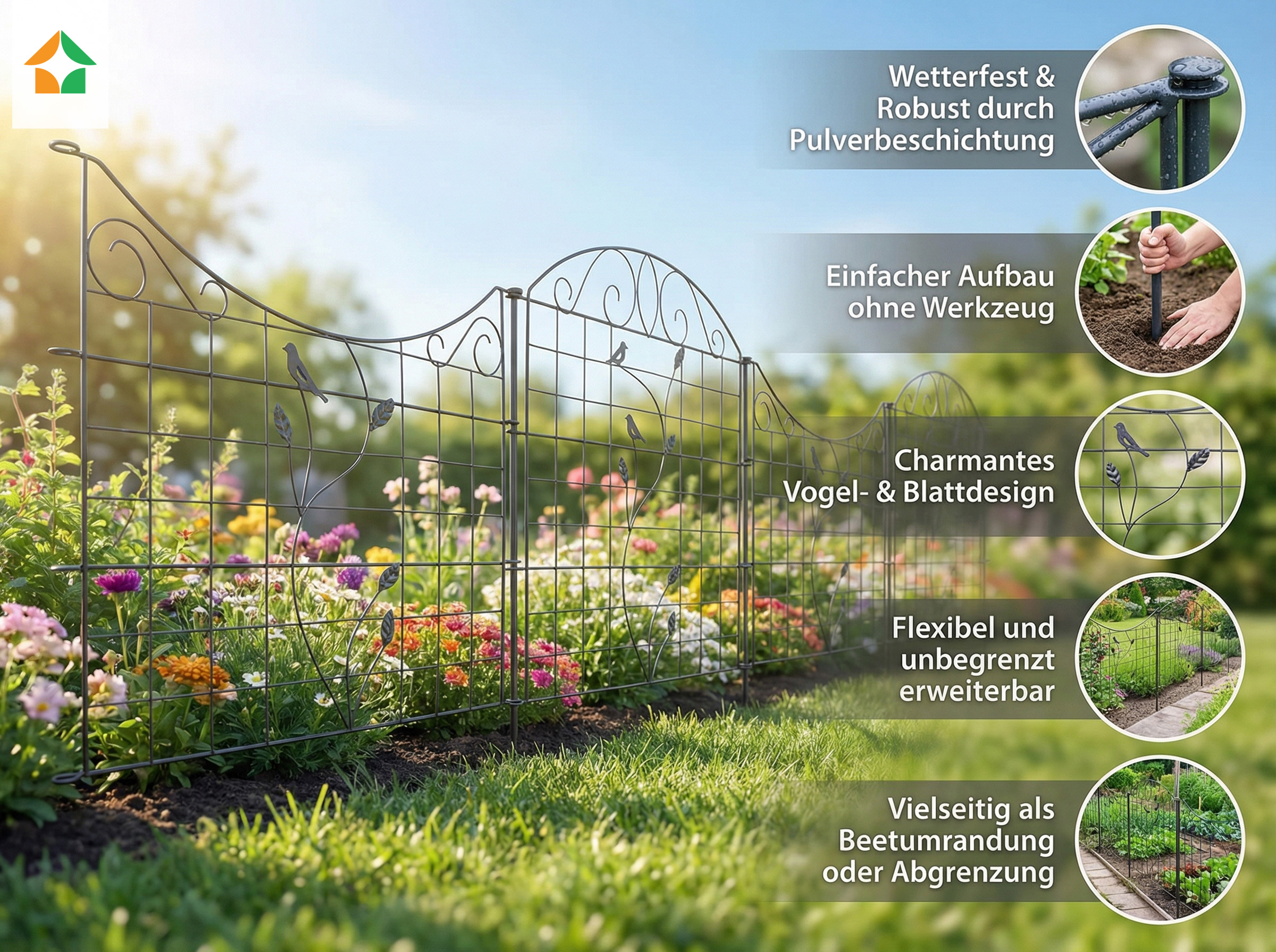 Metall-Gartenzaun, M1, pulverbeschichtet, ca. 77,5 x 64 cm - Anthrazit