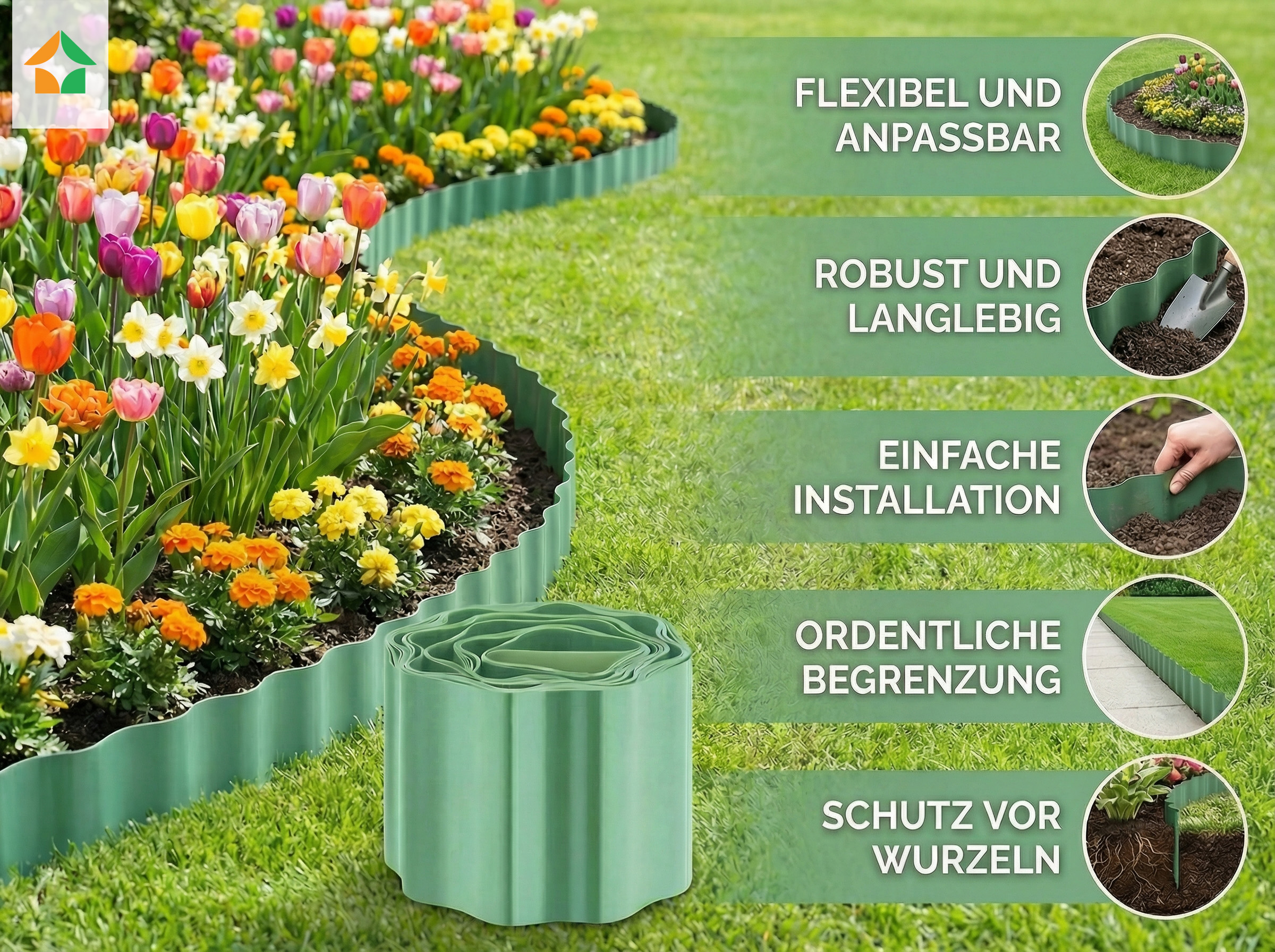 Rasen- und Beetumrandung-groesse:9 m x 9 cm