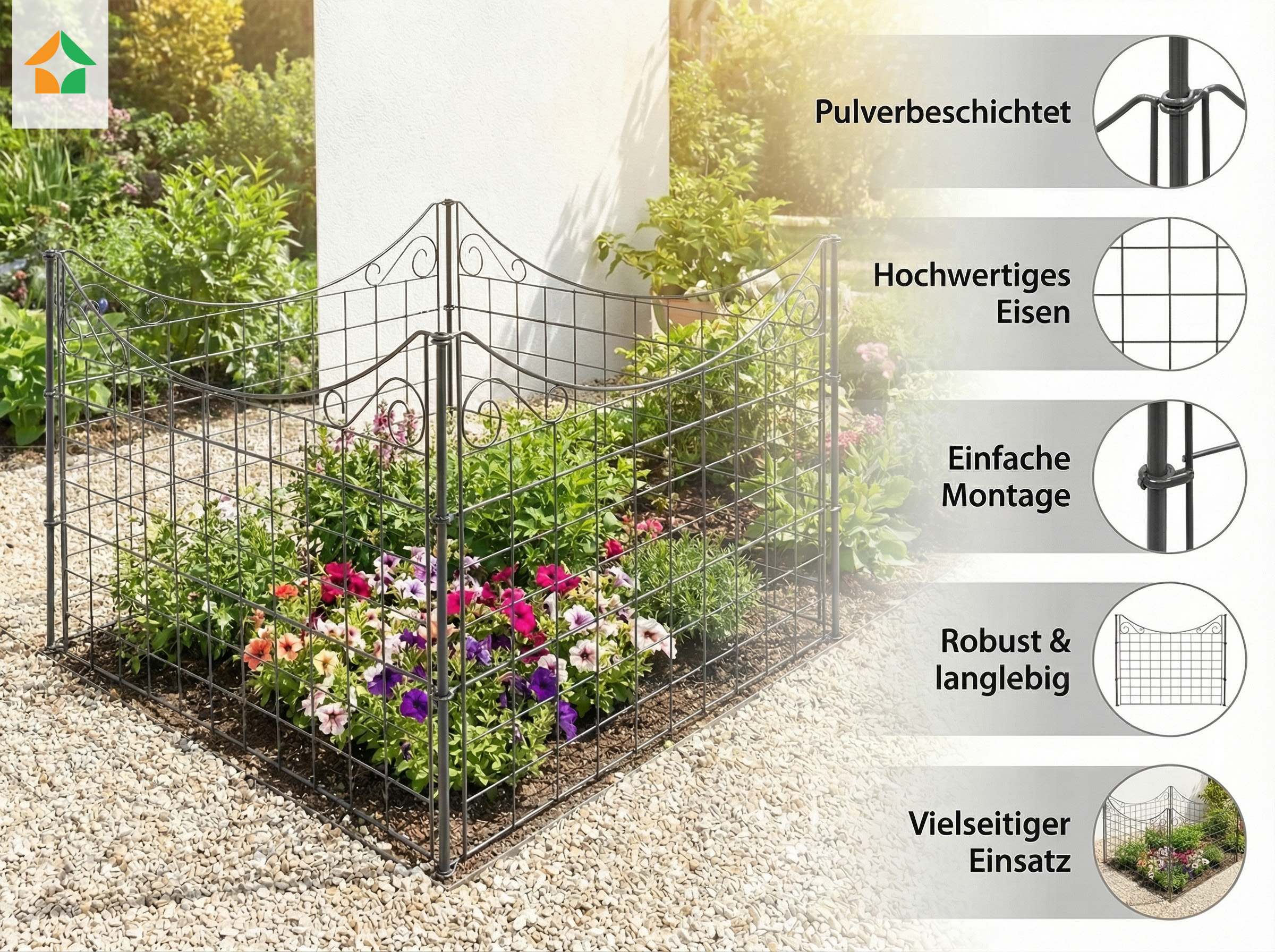 Metall-Gartenzaun, M4, pulverbeschichtet, ca. 77,5 x 64 cm - Anthrazit