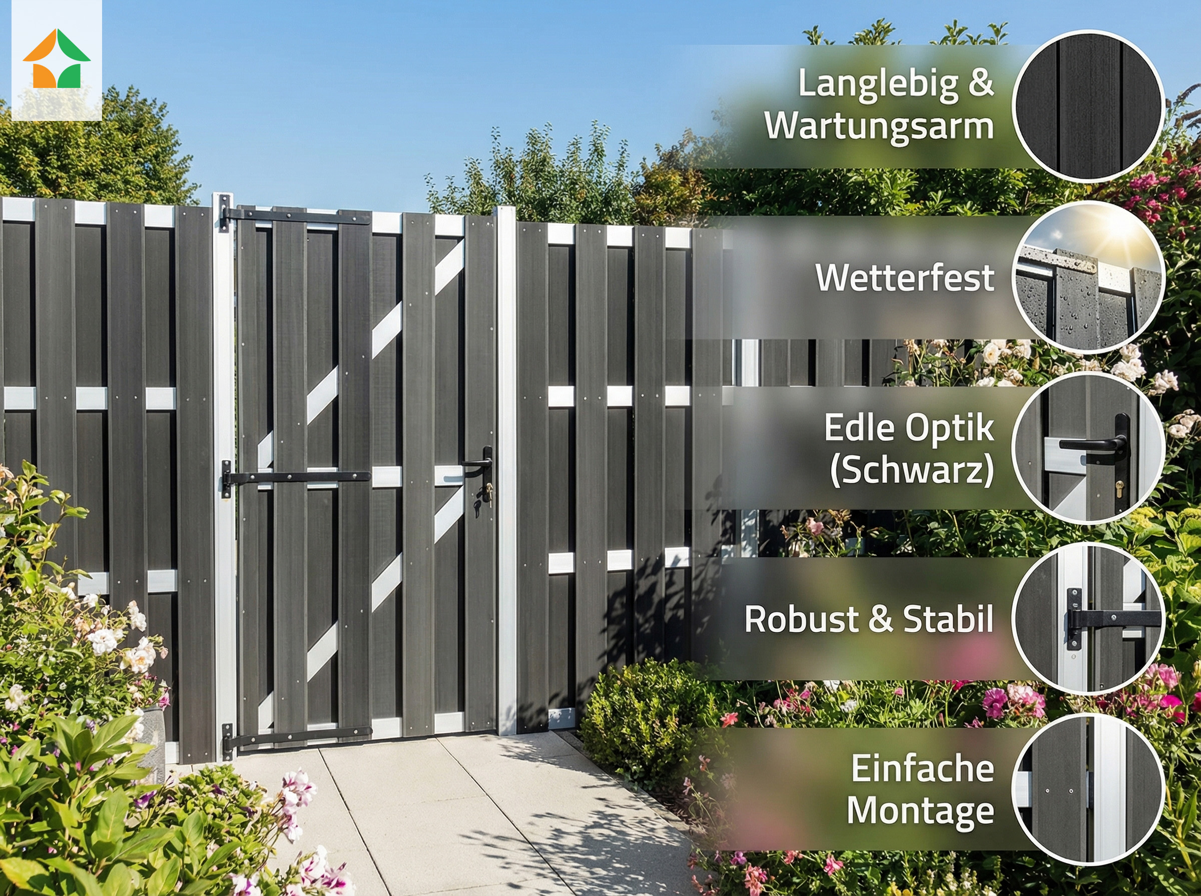 WPC-Türelement CARMENO, ca. 180 x 90 cm - Schwarz