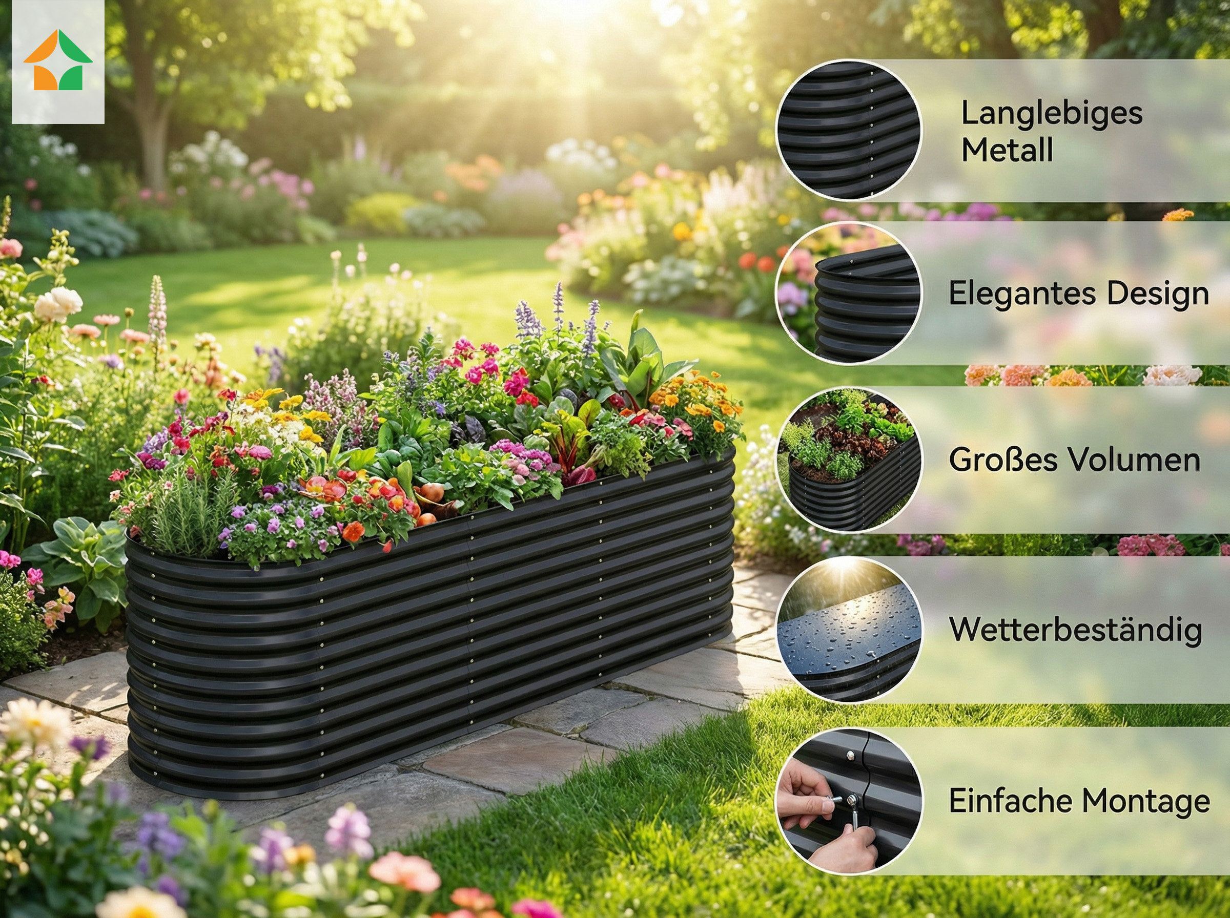 Hochbeet Stahl Oval L 320 x 80 x 80 Anthrazit