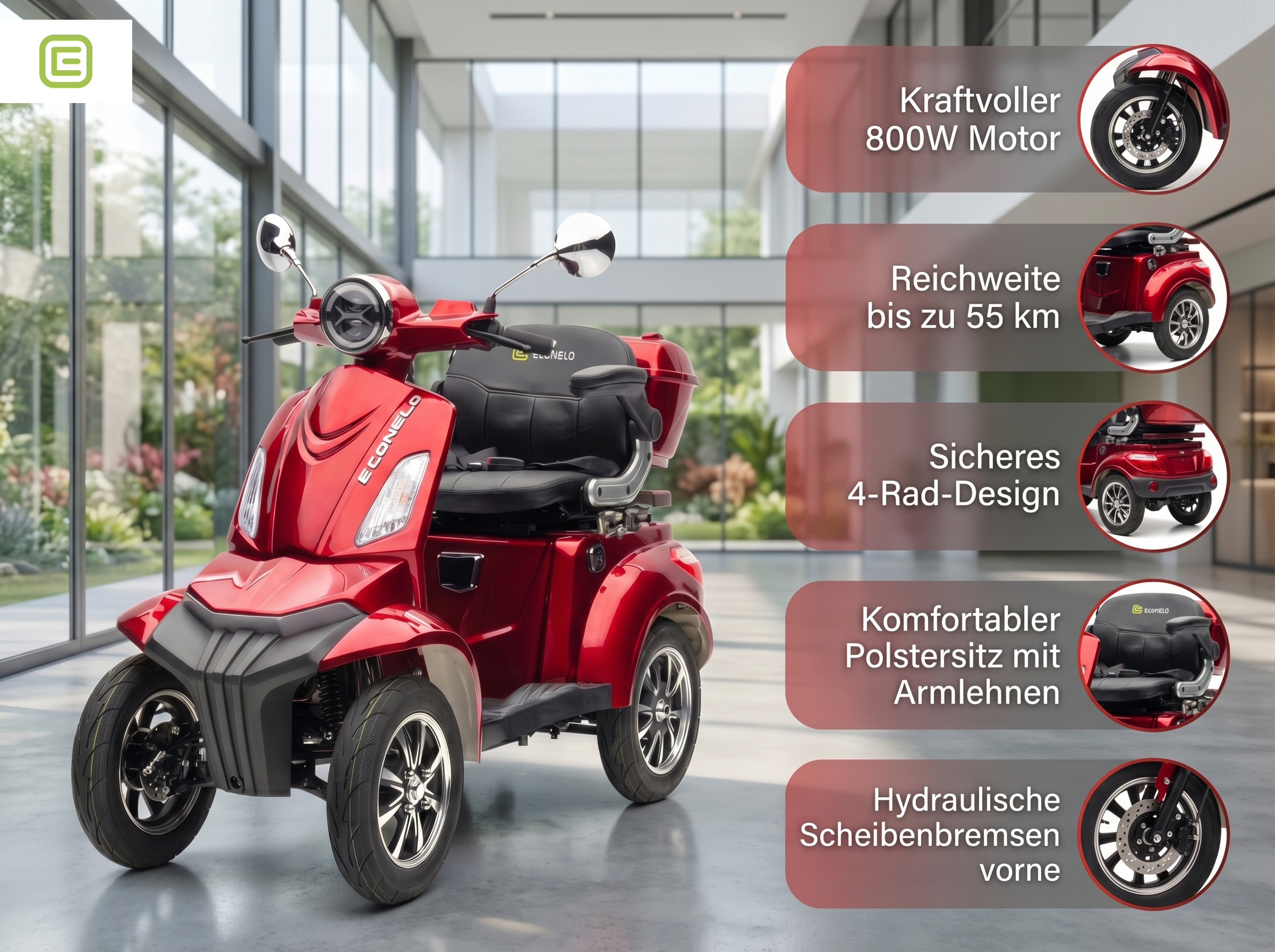 ECONELO E-Seniorenmobil MAXXI 4.0 - ROT - Blei Akku