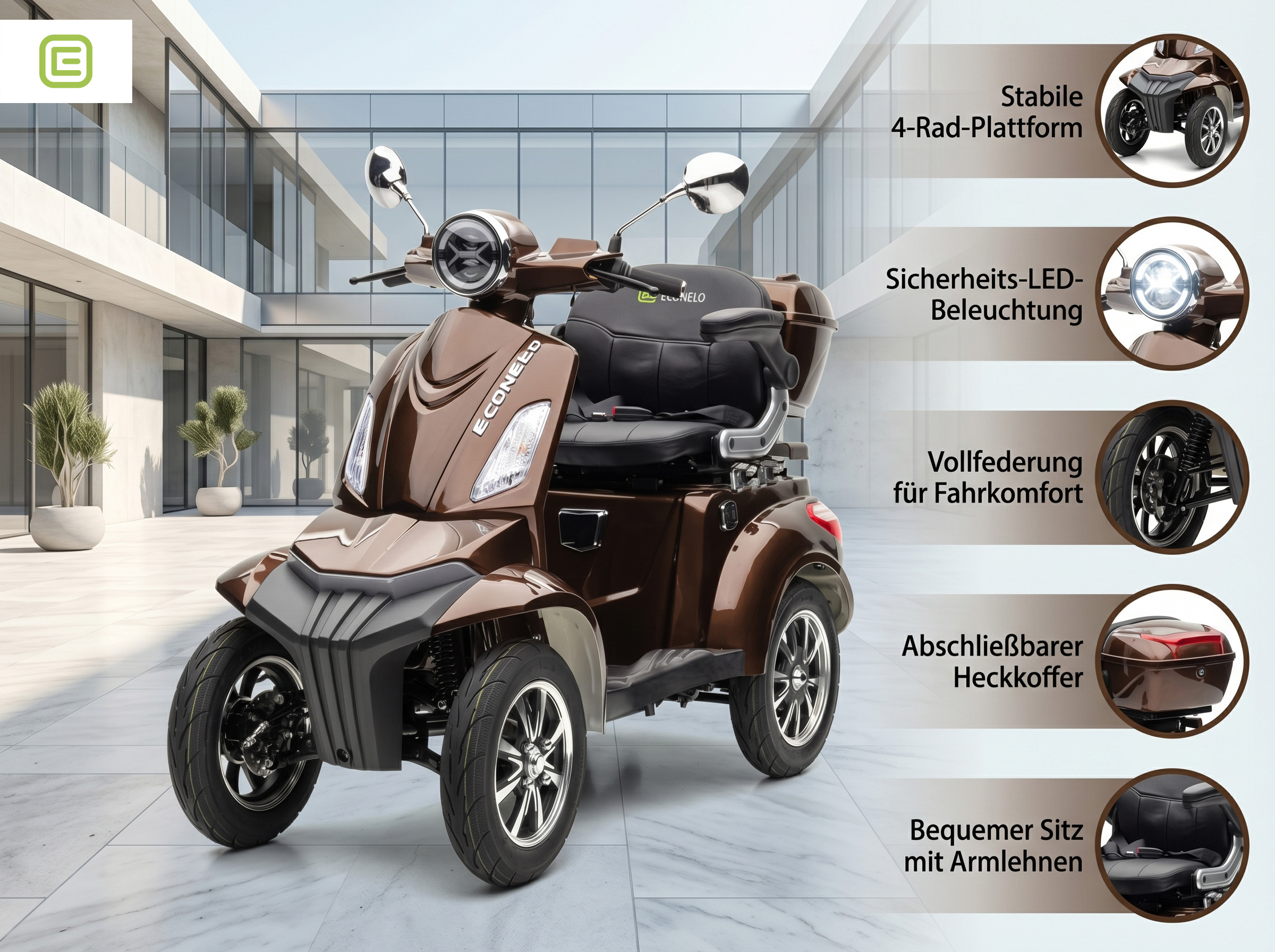ECONELO E-Seniorenmobil MAXXI 4.0 - BRAUN - Blei Akku